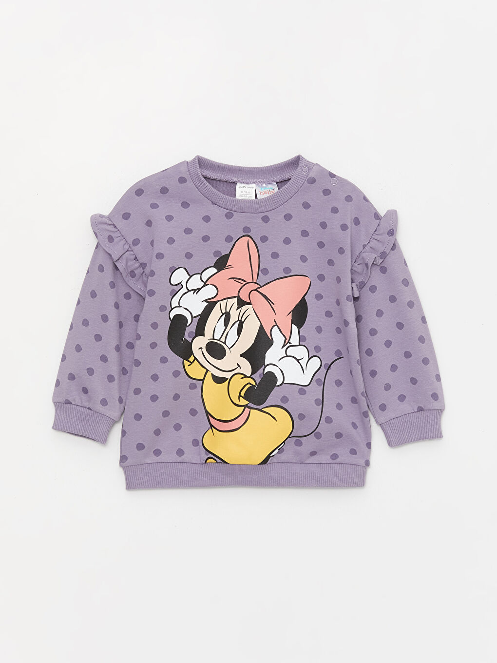 LCW baby Mor Baskılı Bisiklet Yaka Uzun Kollu Minnie Mouse Baskılı Kız Bebek Sweatshirt ve Eşofman Alt 2'li Takım - 1