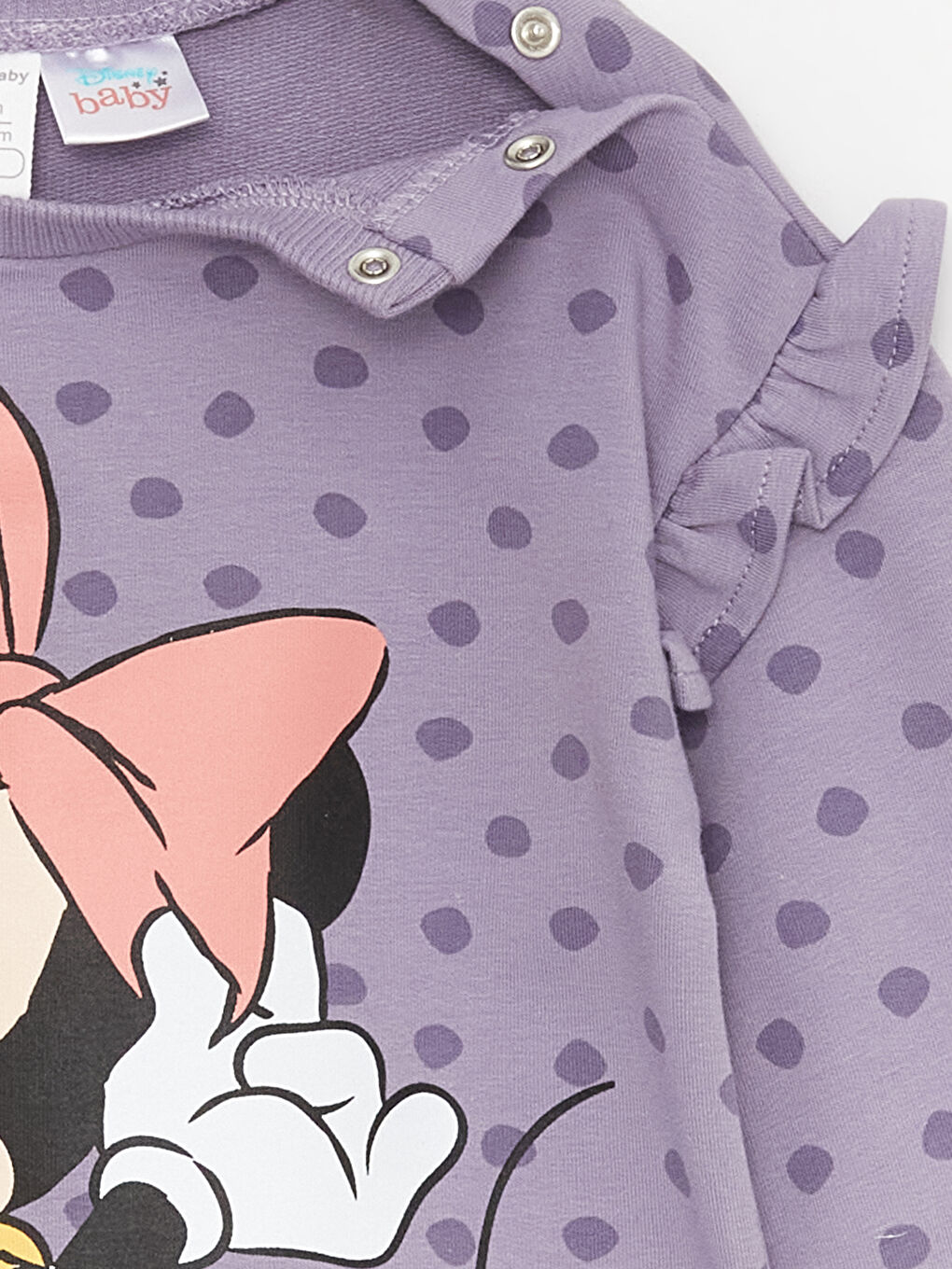 LCW baby Mor Baskılı Bisiklet Yaka Uzun Kollu Minnie Mouse Baskılı Kız Bebek Sweatshirt ve Eşofman Alt 2'li Takım - 5