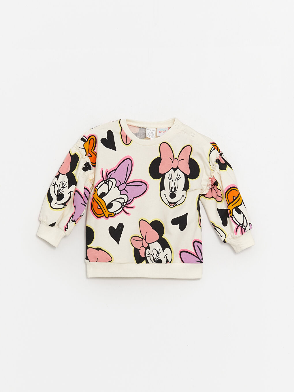 LCW baby Krem Baskılı Bisiklet Yaka Uzun Kollu Minnie Mouse Baskılı Kız Bebek Sweatshirt ve Tayt 2'li Takım - 1