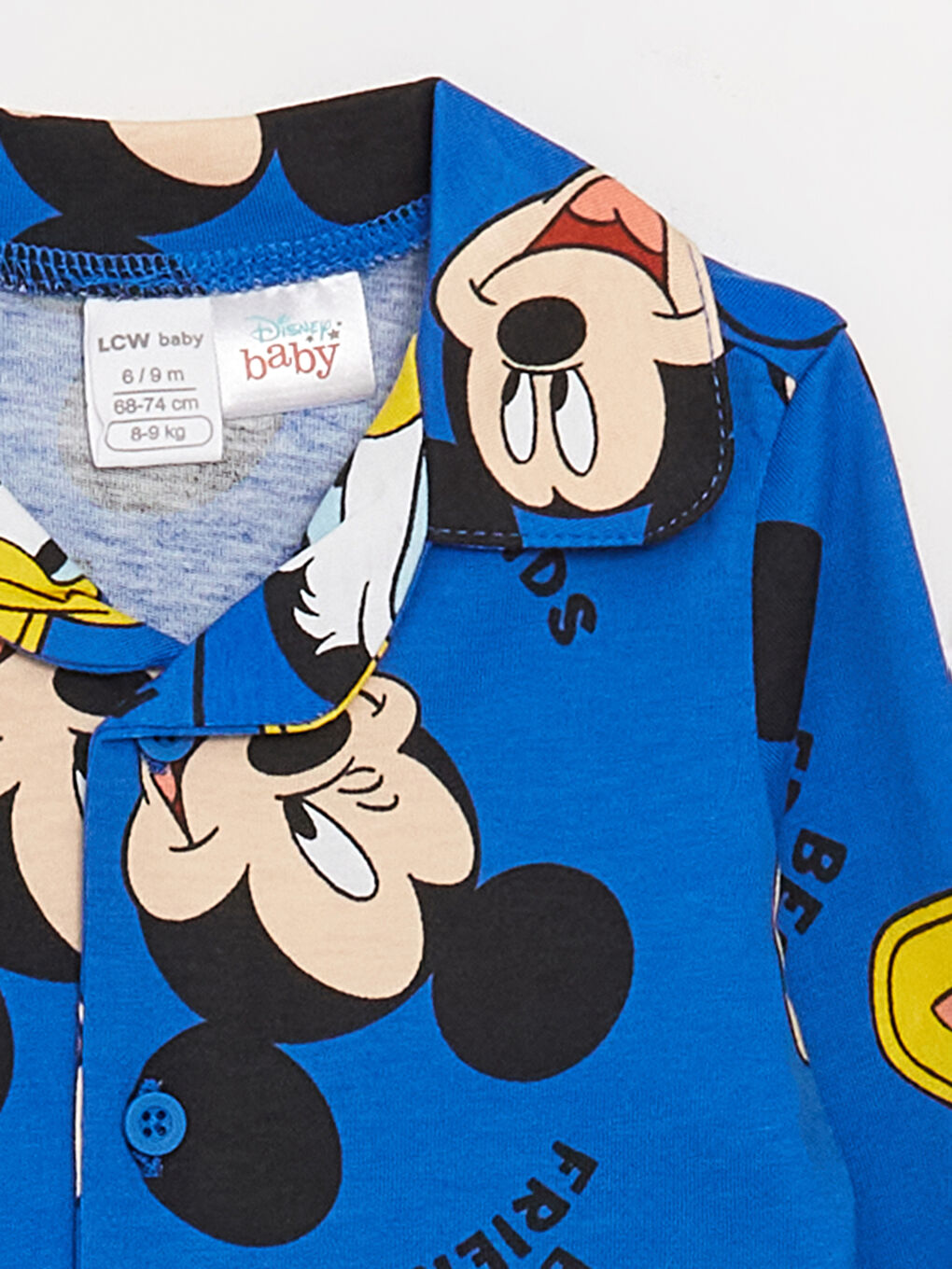 LCW baby Koyu Mavi Baskılı Gömlek Yaka Uzun Kollu Mickey Mouse Baskılı Erkek Bebek Pijama Takım - 2