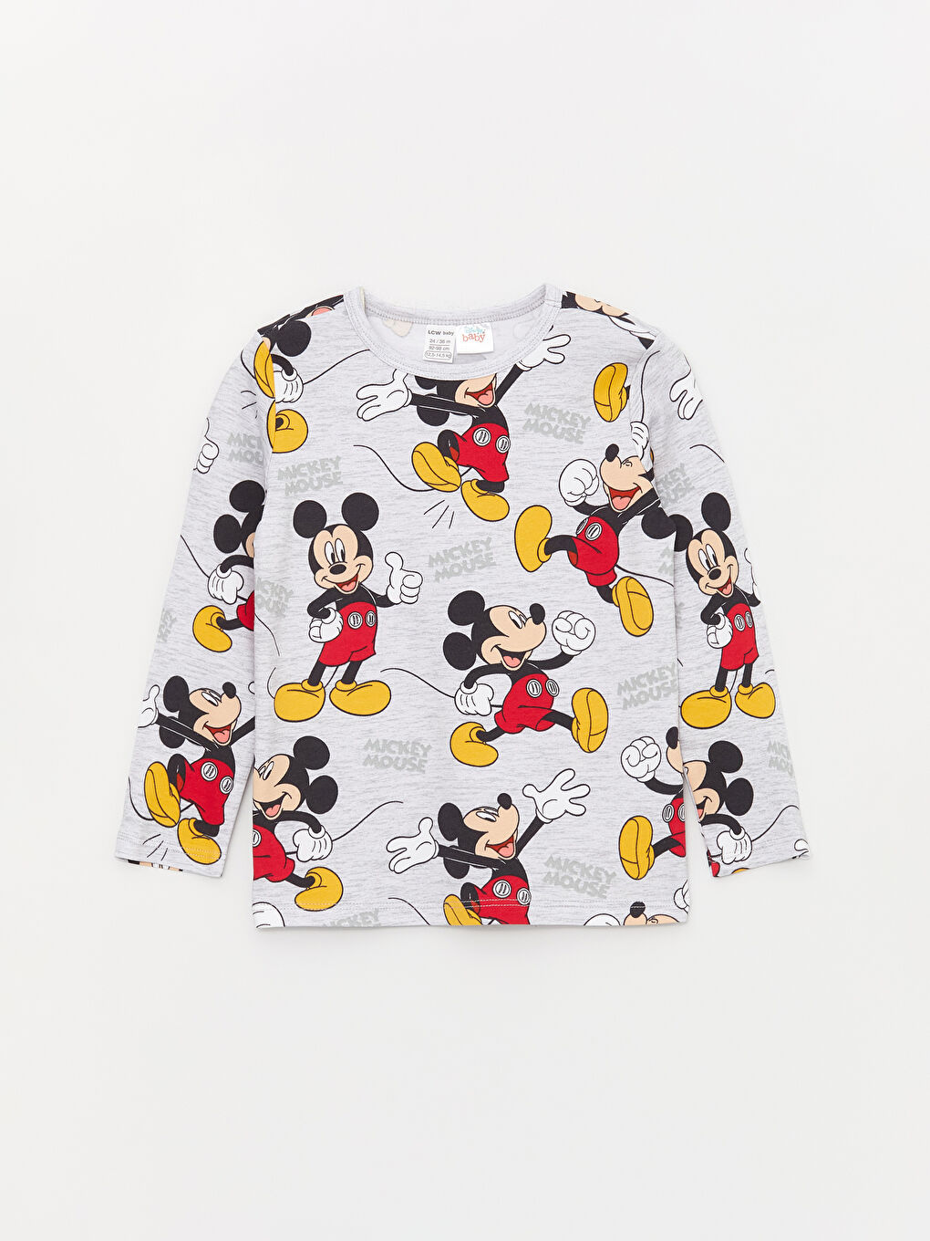 LCW baby Gri Bisiklet Yaka Uzun Kollu Mickey Mouse Baskılı Erkek Bebek Pijama Takım - 1