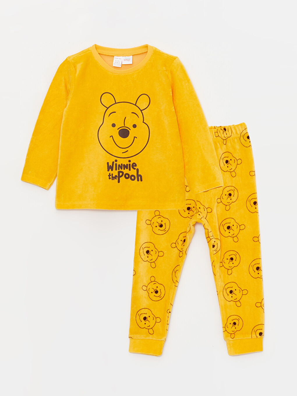 LCW baby Açık Turuncu Bisiklet Yaka Uzun Kollu Winnie the Pooh Baskılı Erkek Bebek Pijama Takımı