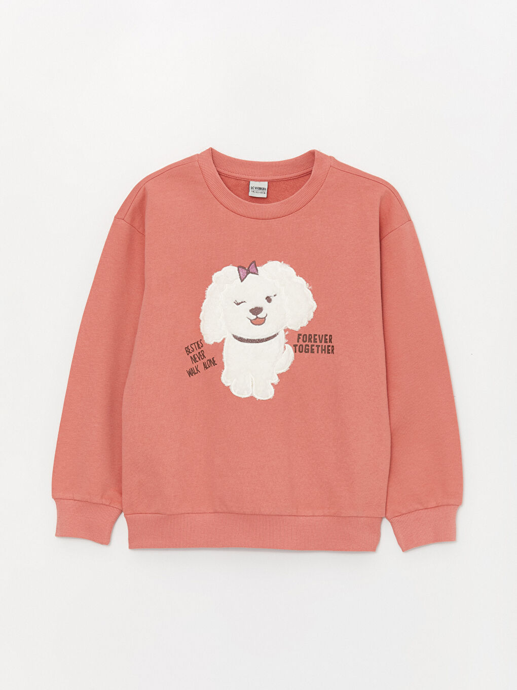 LCW Kids Koyu Mercan Bisiklet Yaka Nakışlı Uzun Kollu Kız Çocuk Sweatshirt - 2