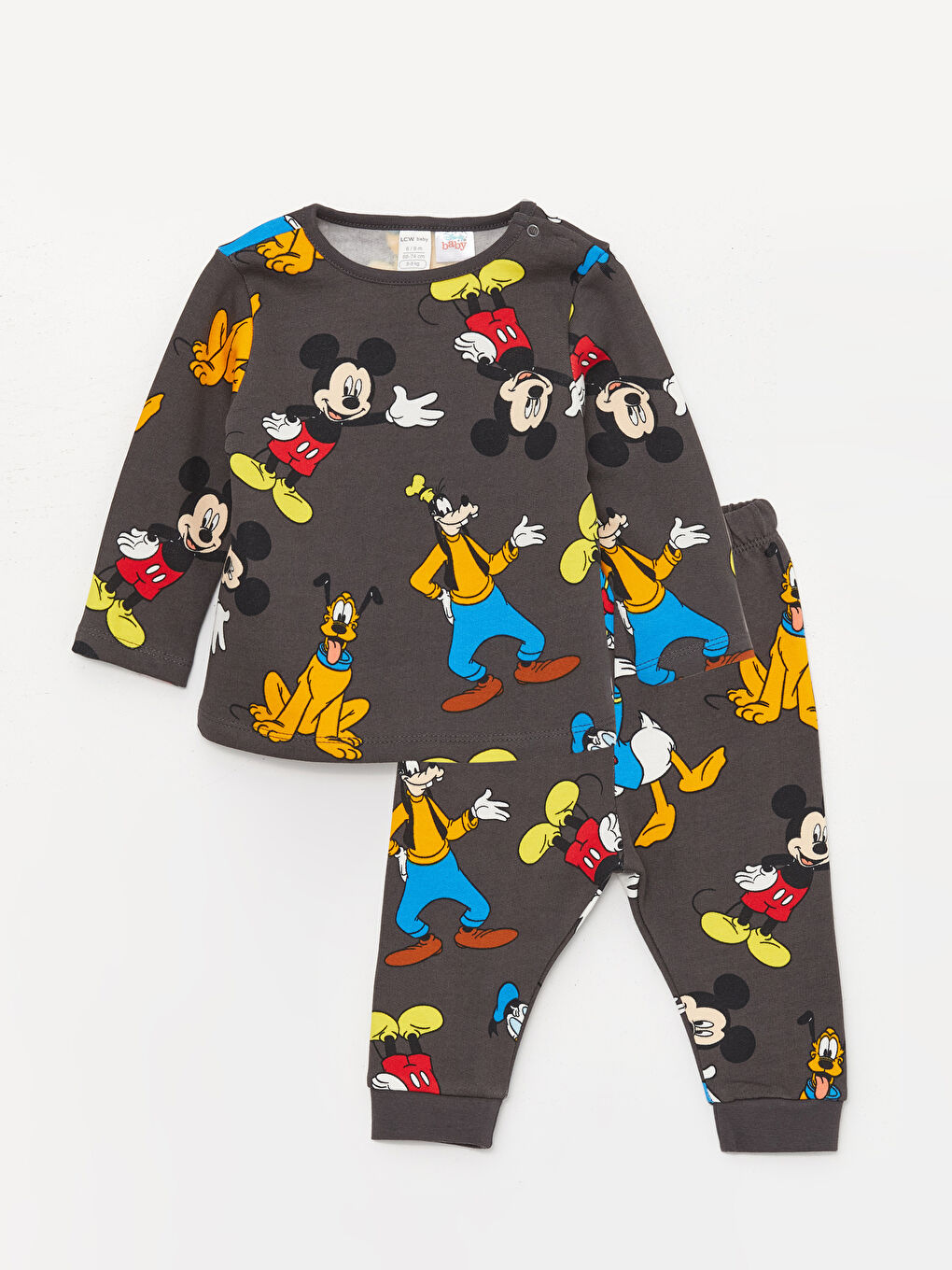 LCW baby Antrasit Baskılı Bisiklet Yaka Disney Baskılı Erkek Bebek Pijama Takımı