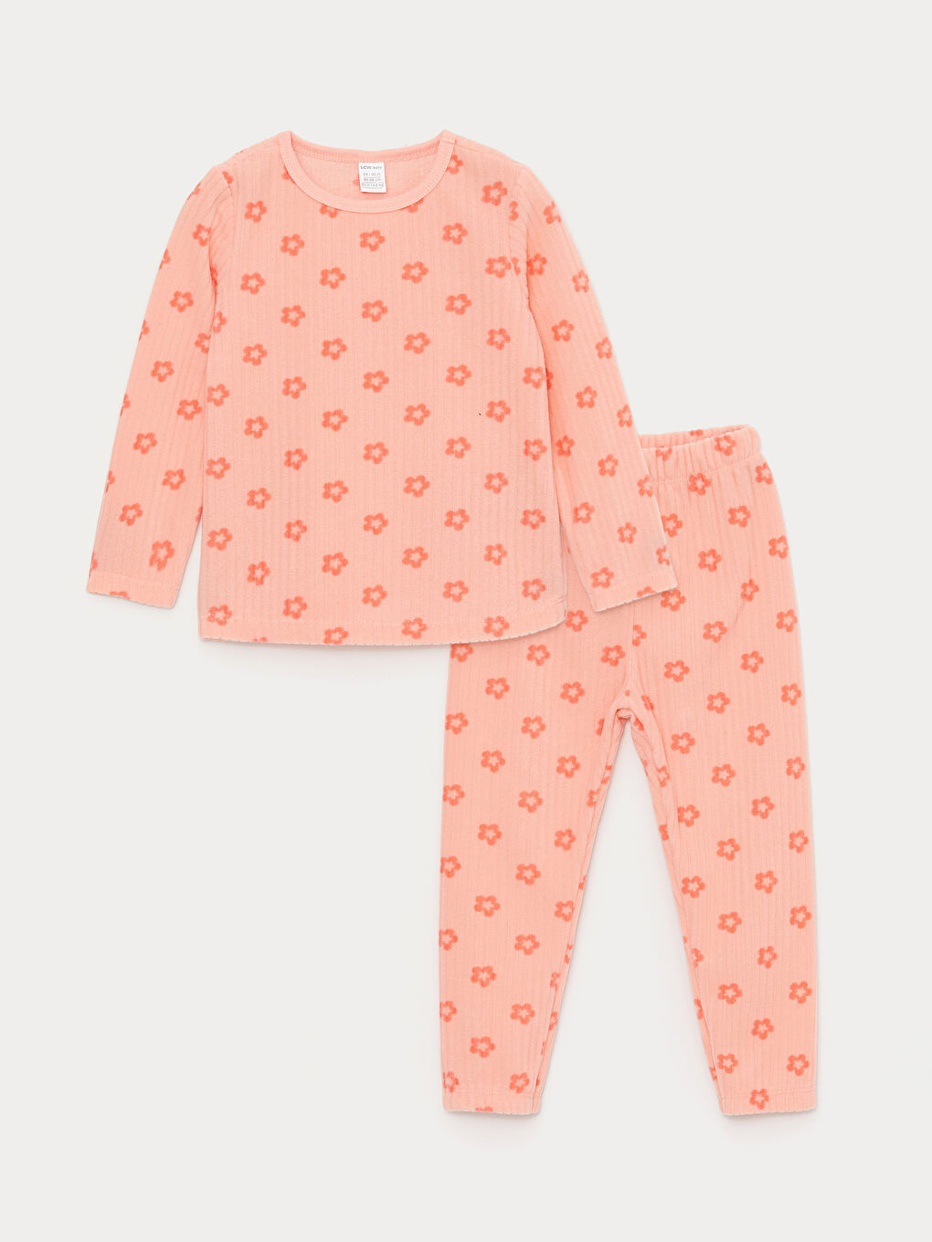 LCW baby Pembe Bisiklet Yaka Çiçekli Polar Kız Bebek Pijama Takım