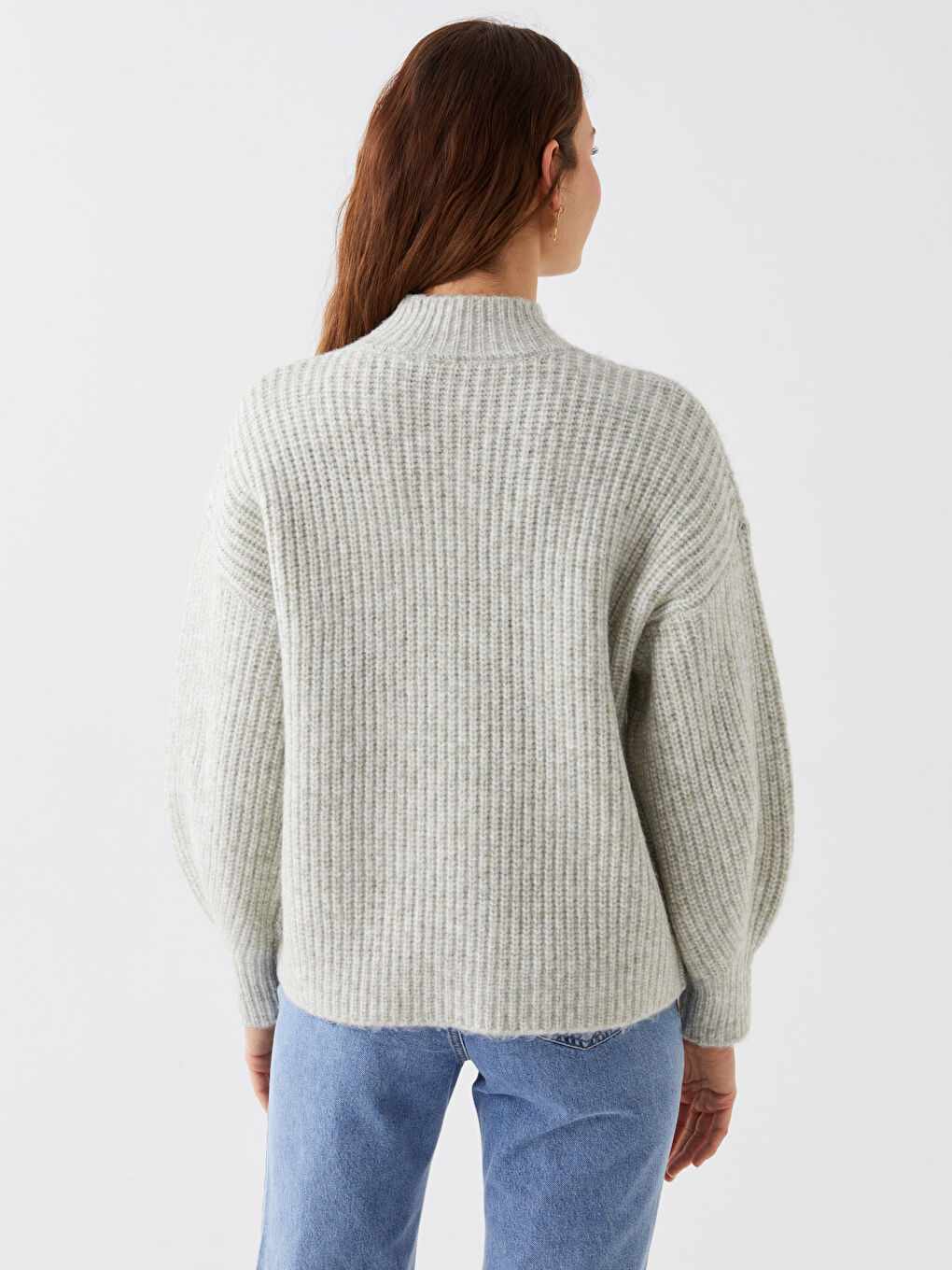 LCWAIKIKI Basic Halber Rollkragen Selbstgemustert Langarm Damen Strickpullover -W3BK90Z8-FSV