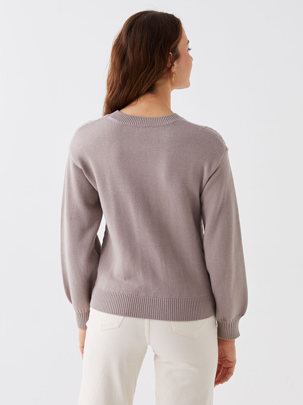 LCWAIKIKI Basic Crew Neck Self Patterned Long Sleeve Women's Knitwear Sweater -W3BK99Z8-GUH