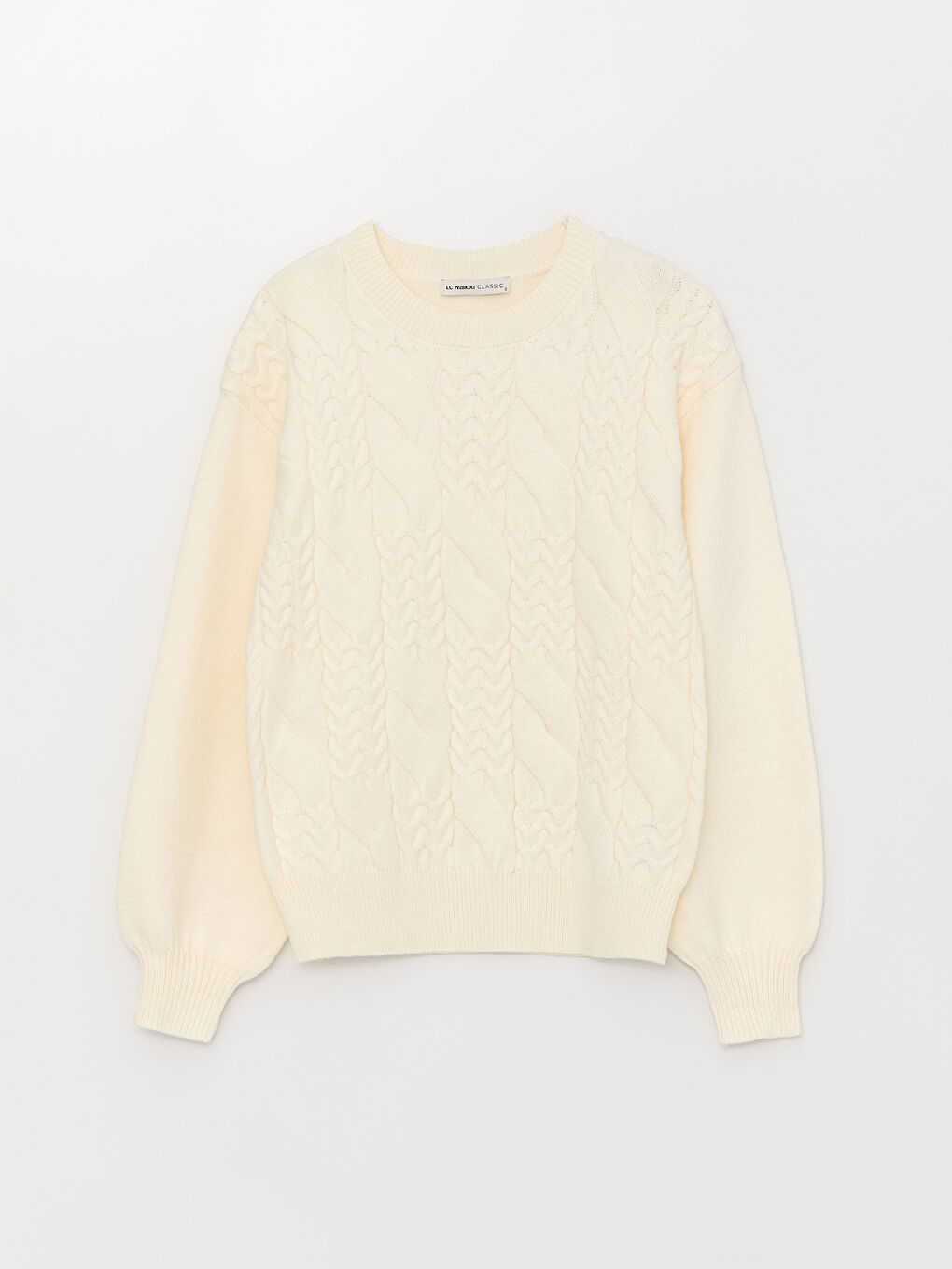 LCWAIKIKI Basic Rundhalsausschnitt Selbstgemustert Langarm Damen Strickpullover -W3BK99Z8-R9J