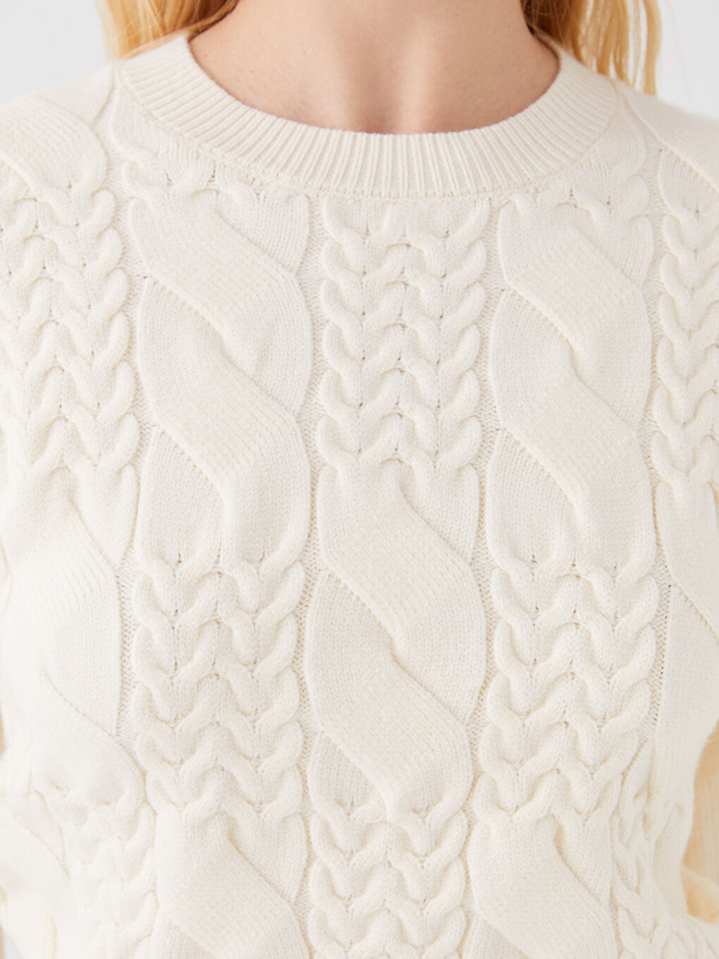 LCWAIKIKI Basic Rundhalsausschnitt Selbstgemustert Langarm Damen Strickpullover -W3BK99Z8-R9J