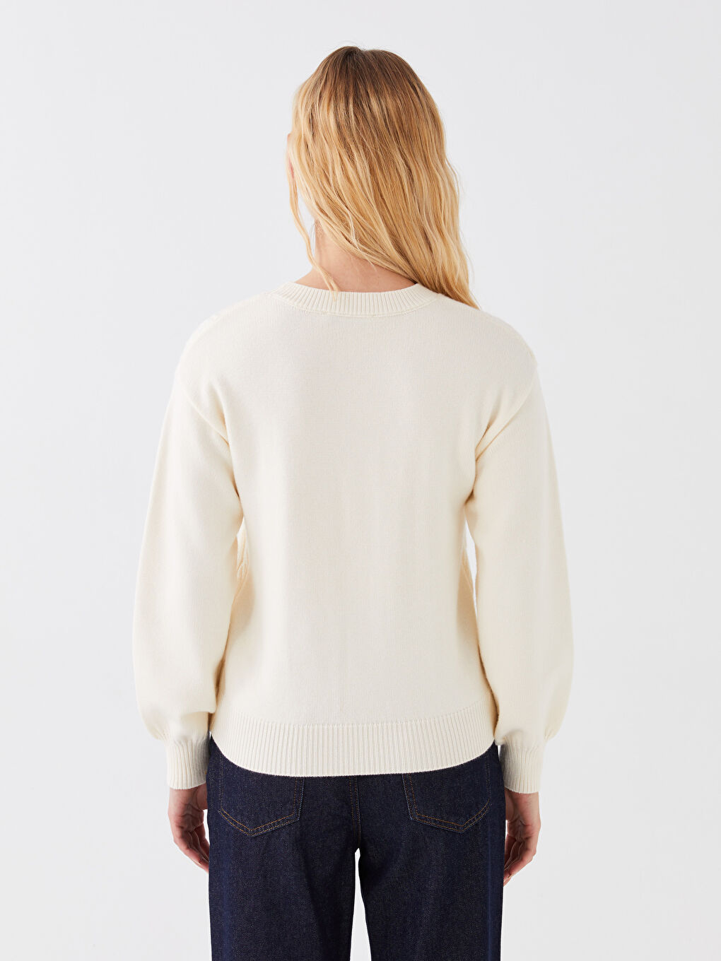 LCWAIKIKI Basic Rundhalsausschnitt Selbstgemustert Langarm Damen Strickpullover -W3BK99Z8-R9J