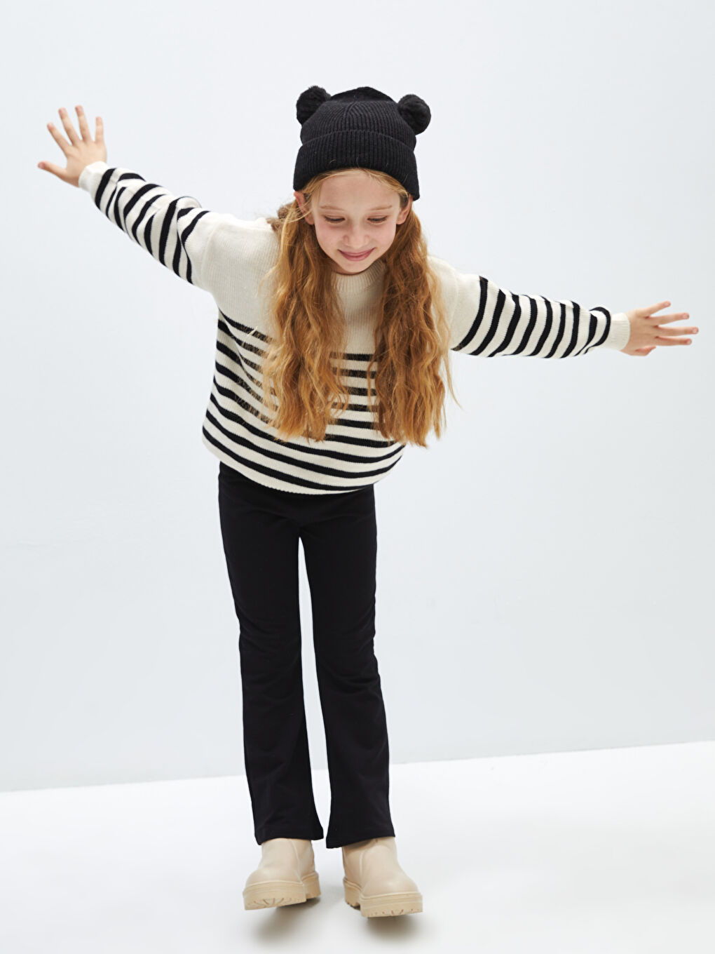 Siyah Beli Lastikli Basic İspanyol Paça Kız Çocuk Tayt-1