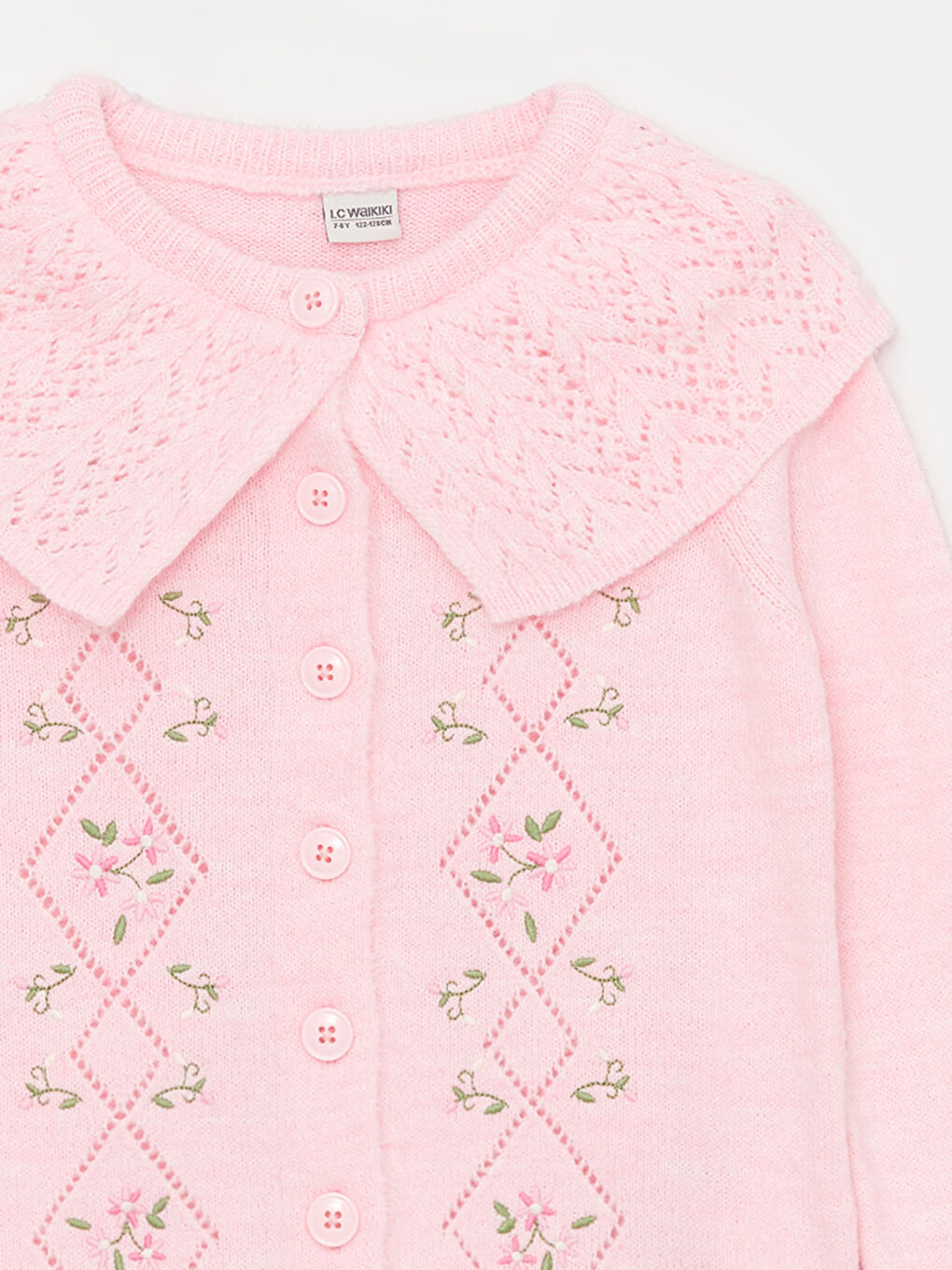 Pembe Bebe Yaka Nakışlı Uzun Kollu Kız Çocuk Triko Hırka-2