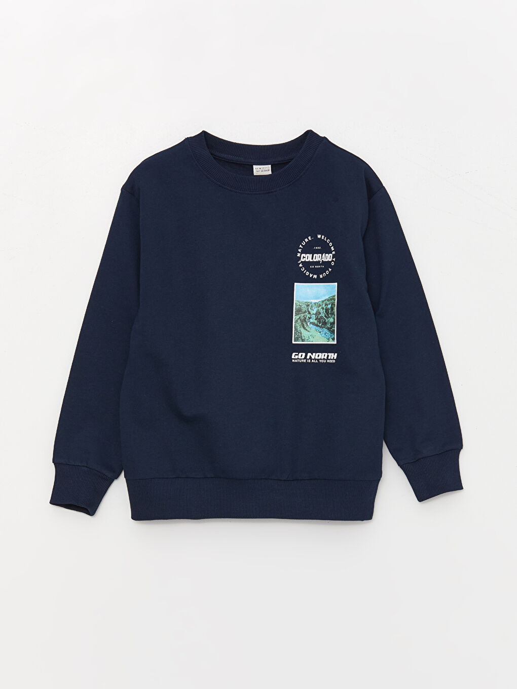 LCW Kids Yeni Lacivert Rahat Kalıp Bisiklet Yaka Baskılı Erkek Çocuk Sweatshirt - 2