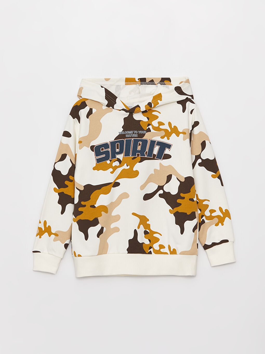 Ekru Baskılı Uzun Kollu Erkek Çocuk Hoodie