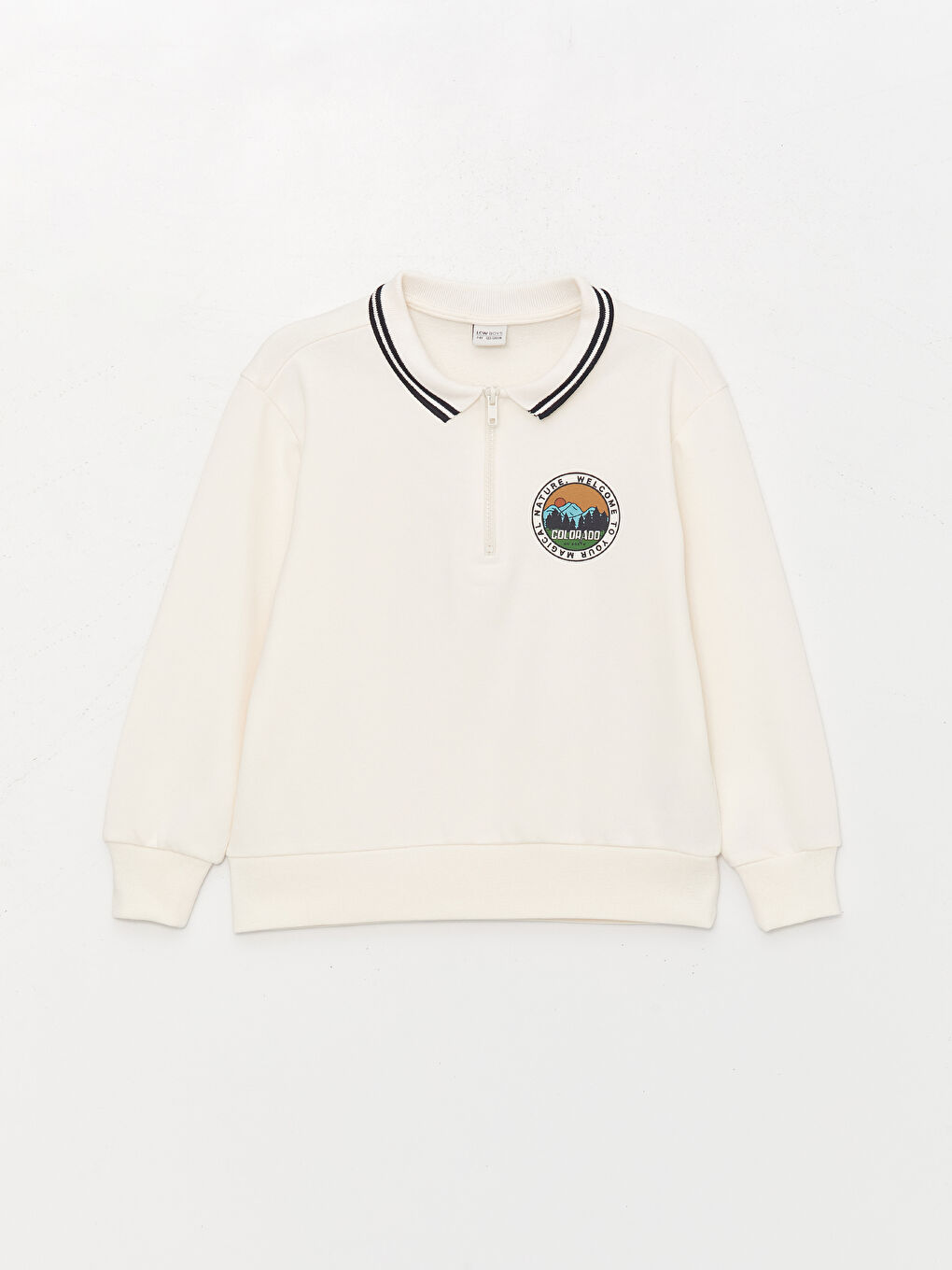 LCW Kids Ekru Rahat Kalıp Polo Yaka Baskılı Erkek Çocuk Sweatshirt