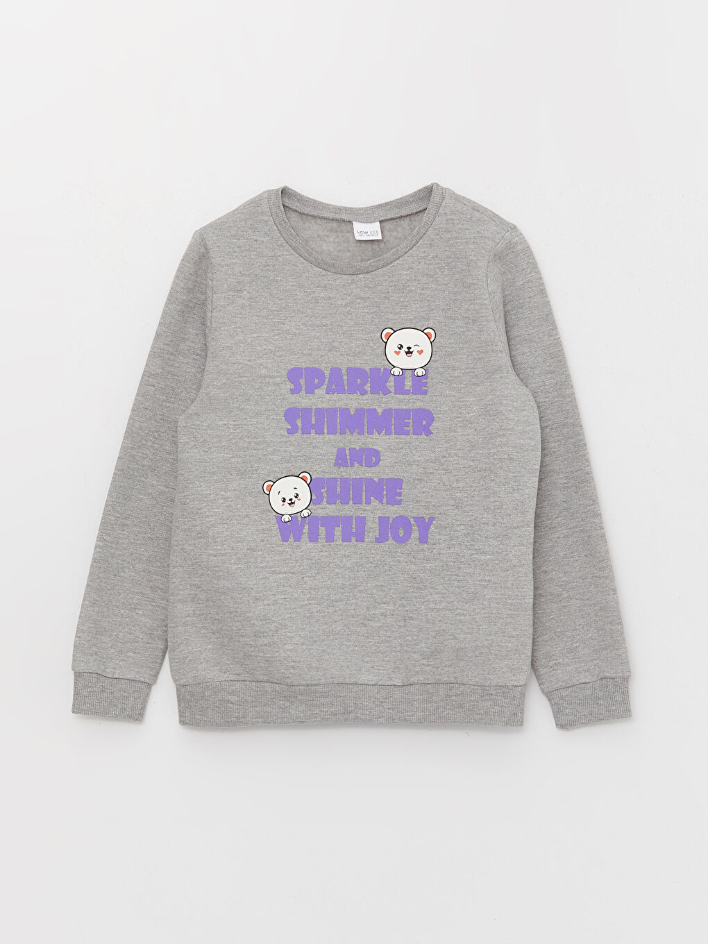 Gri Bisiklet Yaka Baskılı Uzun Kollu Kız Çocuk Pijama Takımı-1