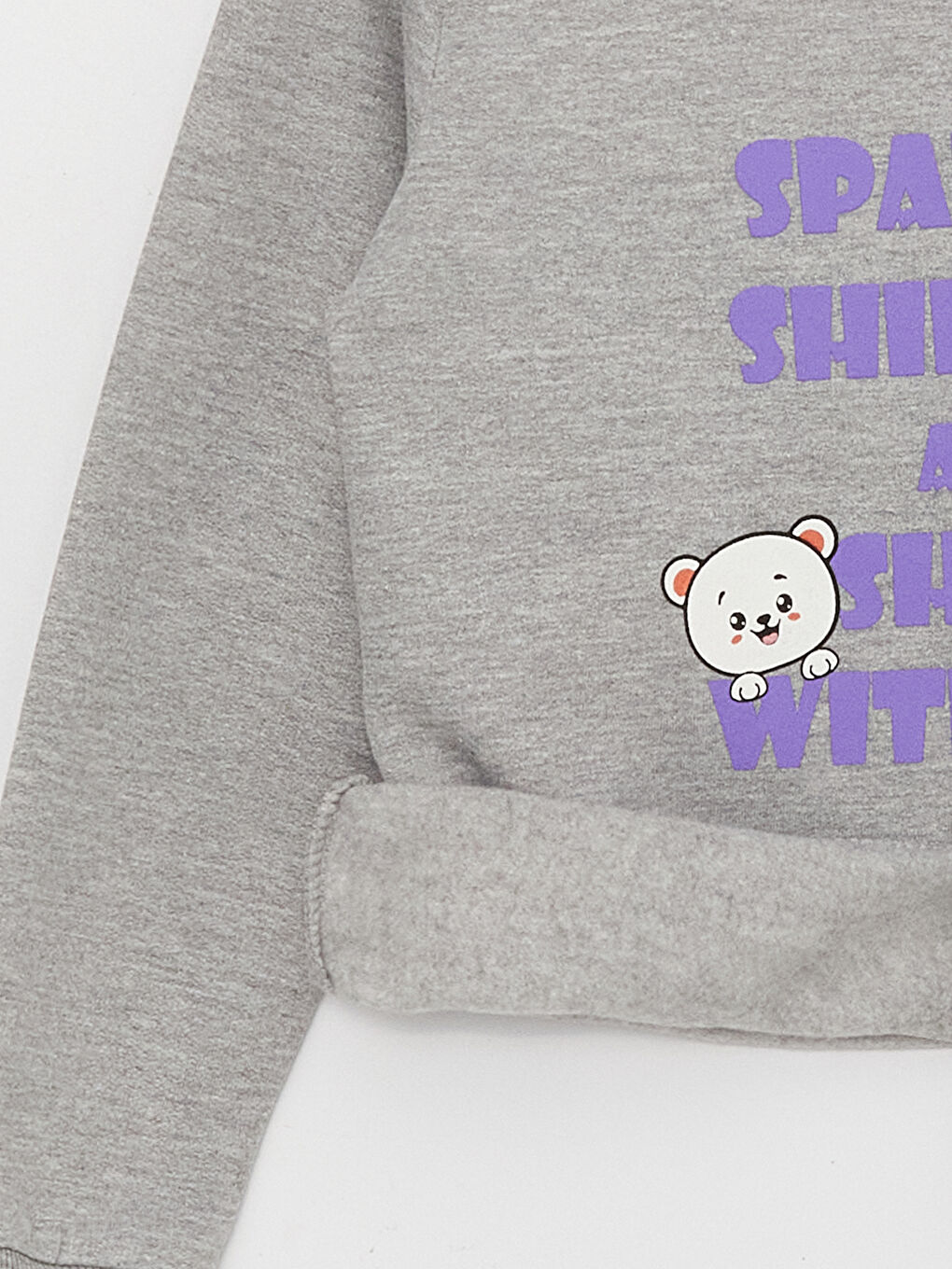 Gri Bisiklet Yaka Baskılı Uzun Kollu Kız Çocuk Pijama Takımı-3