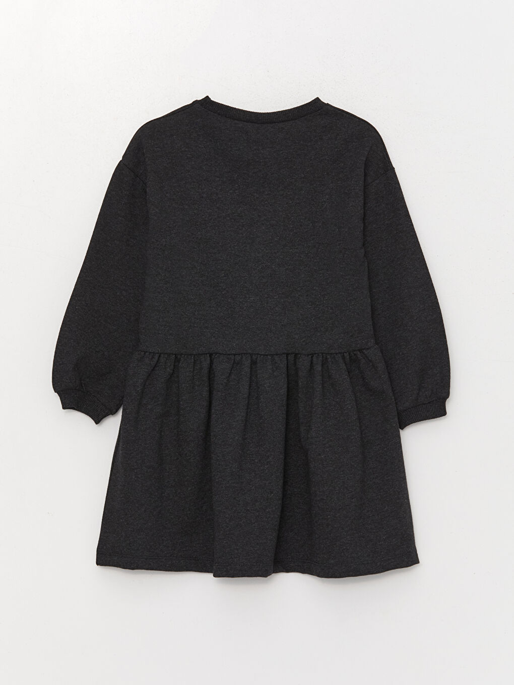 Antrasit Bisiklet Yaka Baskılı Uzun Kollu Kız Çocuk Elbise-1