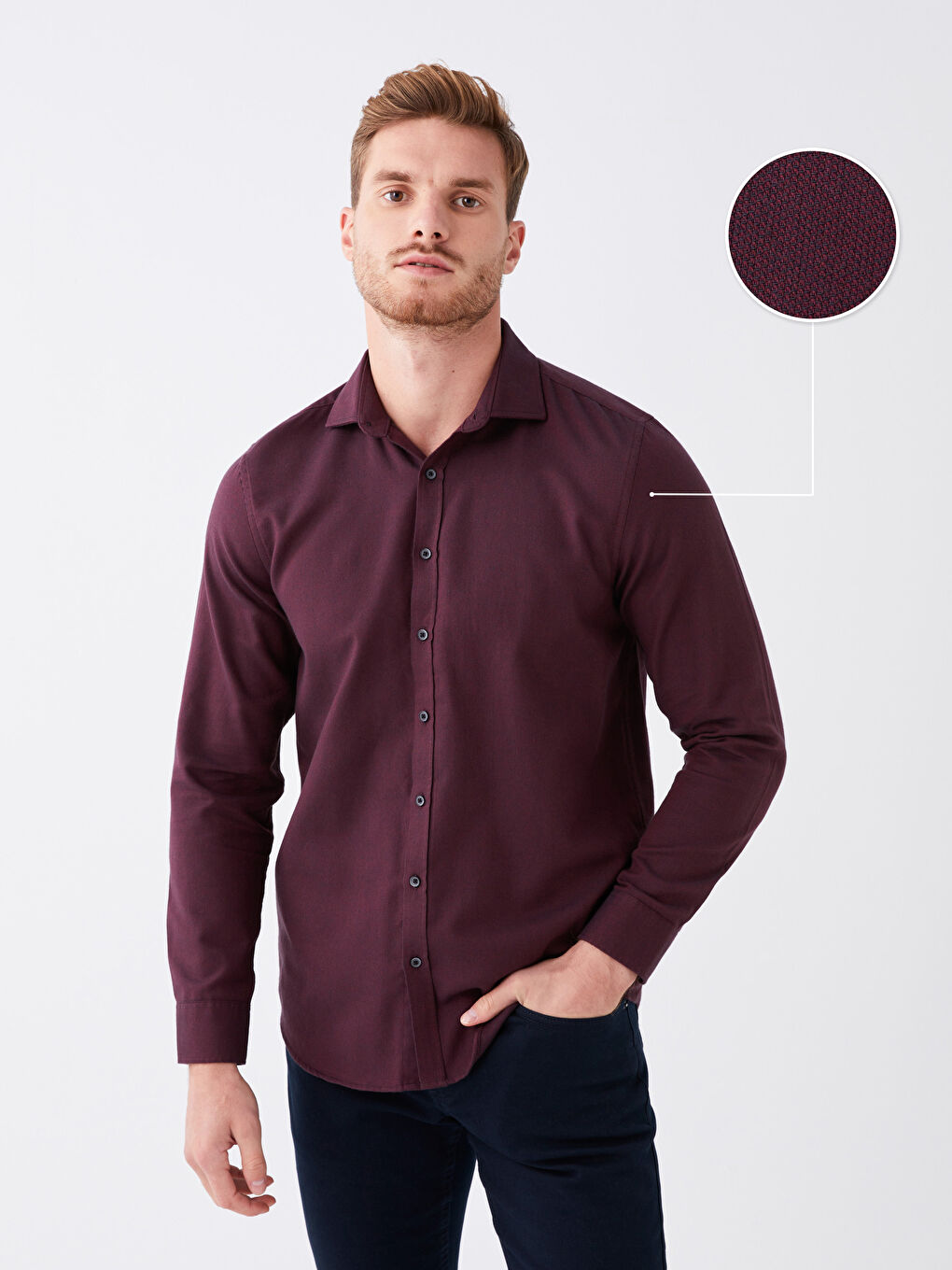 SOUTHBLUE Bordo Slim Fit Uzun Kollu Armürlü Erkek Gömlek