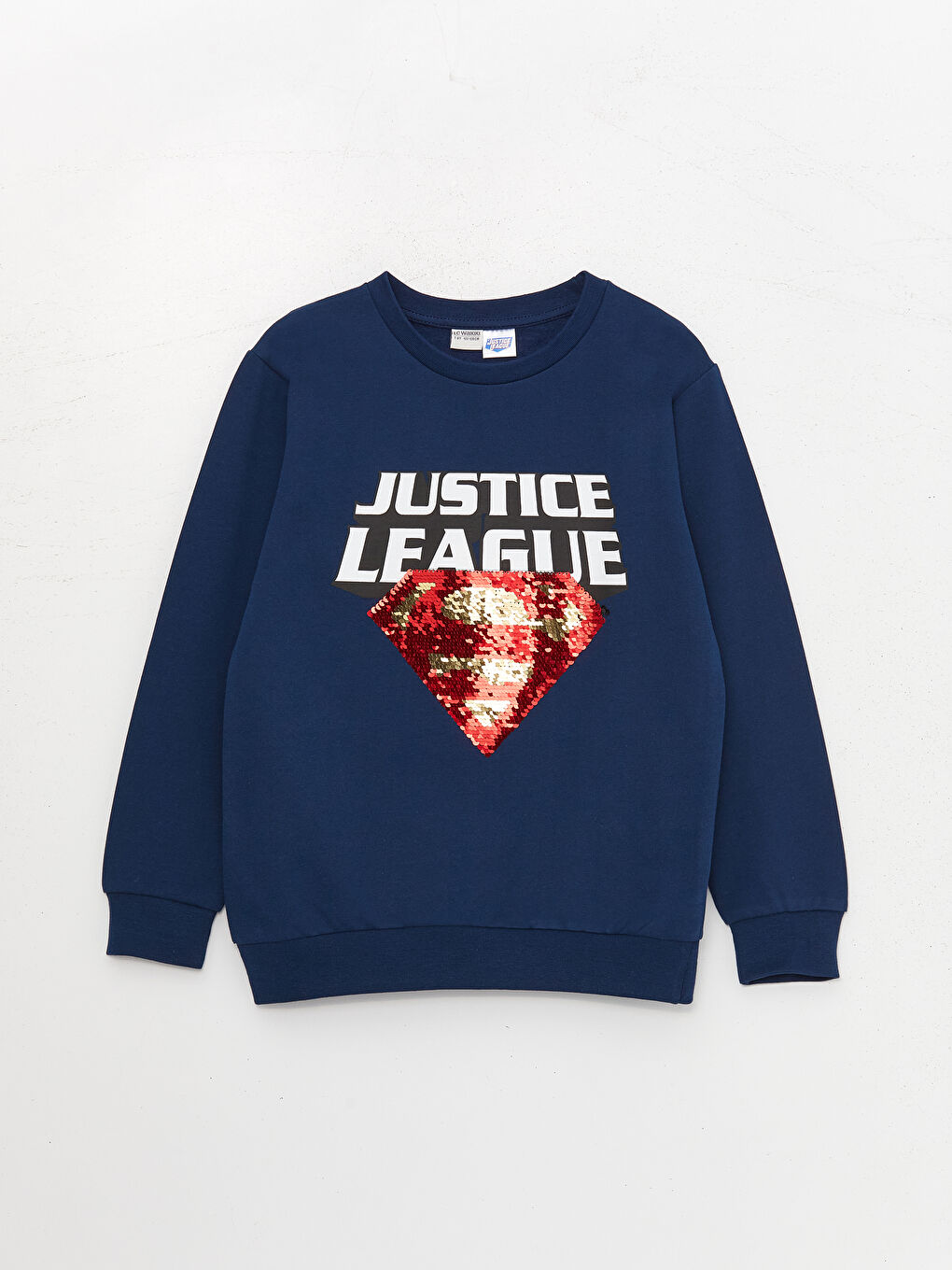 LCW Kids Lacivert Bisiklet Yaka Justice League Baskılı Uzun Kollu Erkek Çocuk Sweatshirt