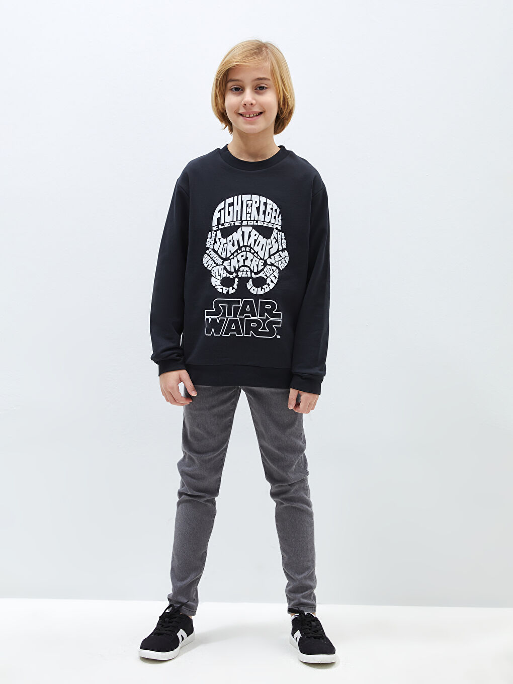 LCW Kids Antrasit Bisiklet Yaka Star Wars Baskılı Uzun Kollu Erkek Çocuk Sweatshirt - 1