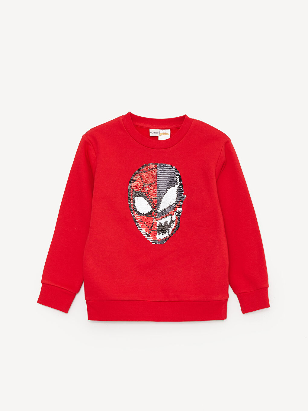 LCW Kids Canlı Kırmızı Bisiklet Yaka Spiderman Çift Yönlü Payetli Uzun Kollu Erkek Çocuk Sweatshirt - 1