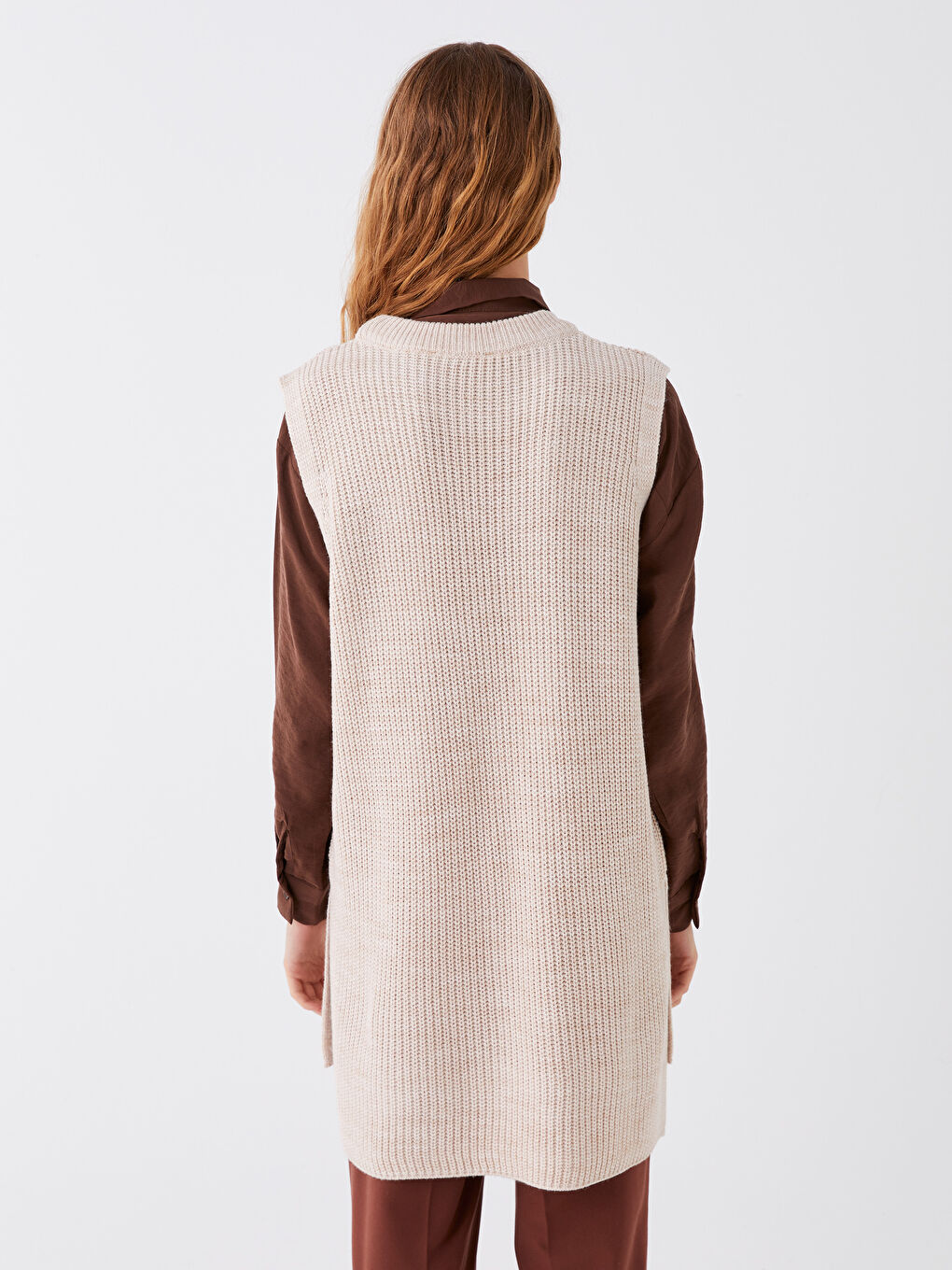Bej Kadın Yarım Balıkçı Yaka Düz Triko Süveter-3