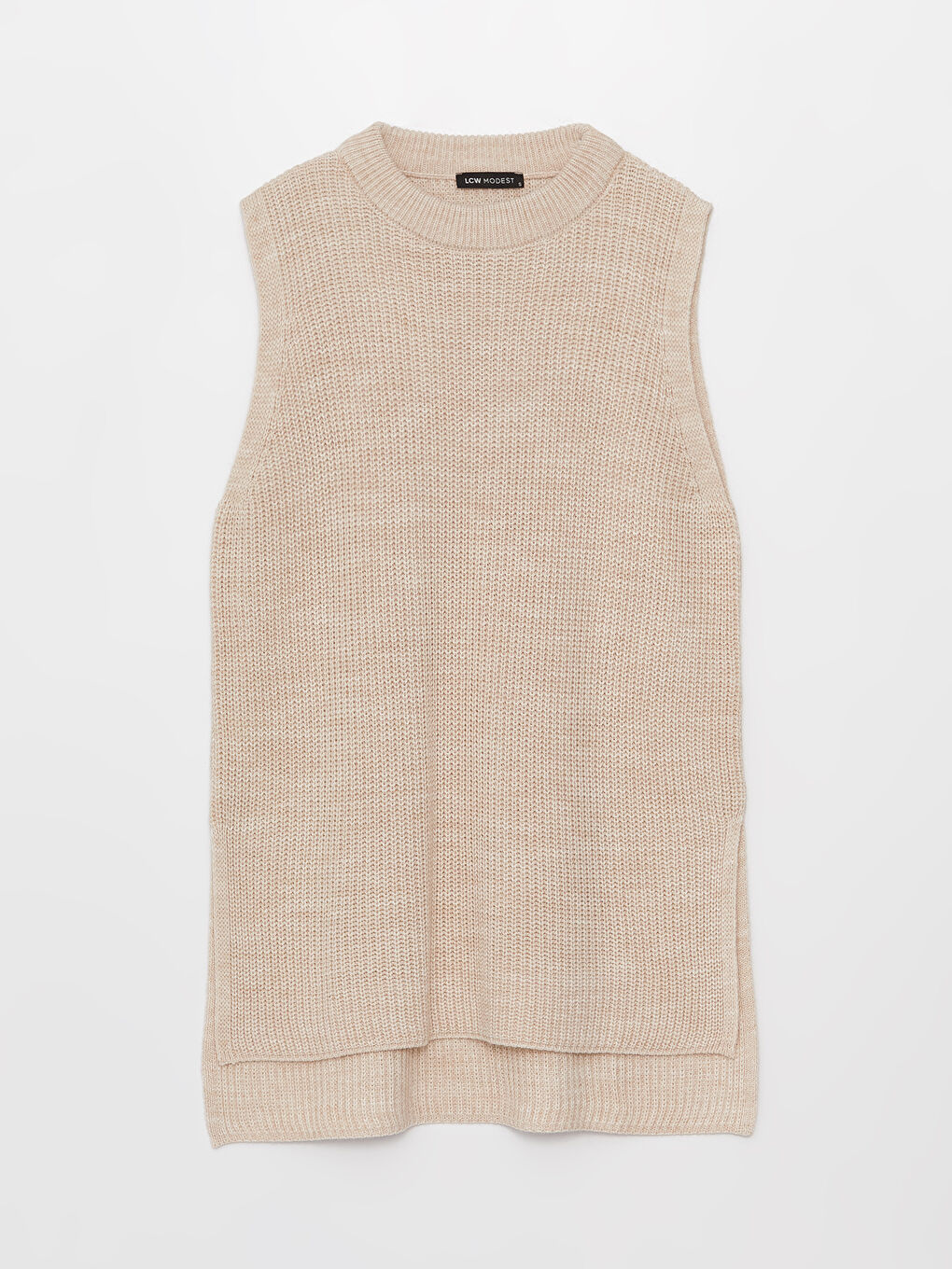 Bej Kadın Yarım Balıkçı Yaka Düz Triko Süveter-4