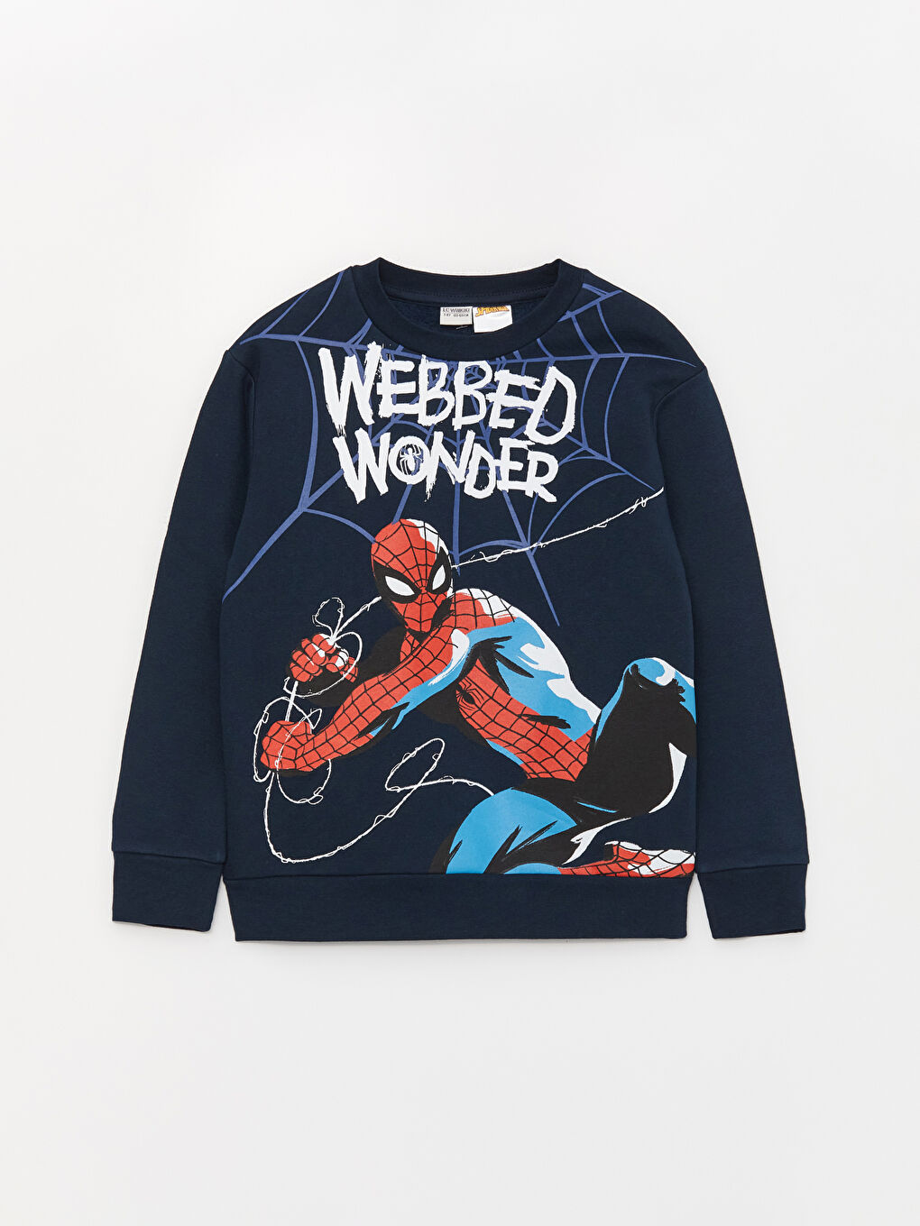 LCW Kids Lacivert Bisiklet Yaka Spiderman Baskılı Uzun Kollu Erkek Çocuk Sweatshirt