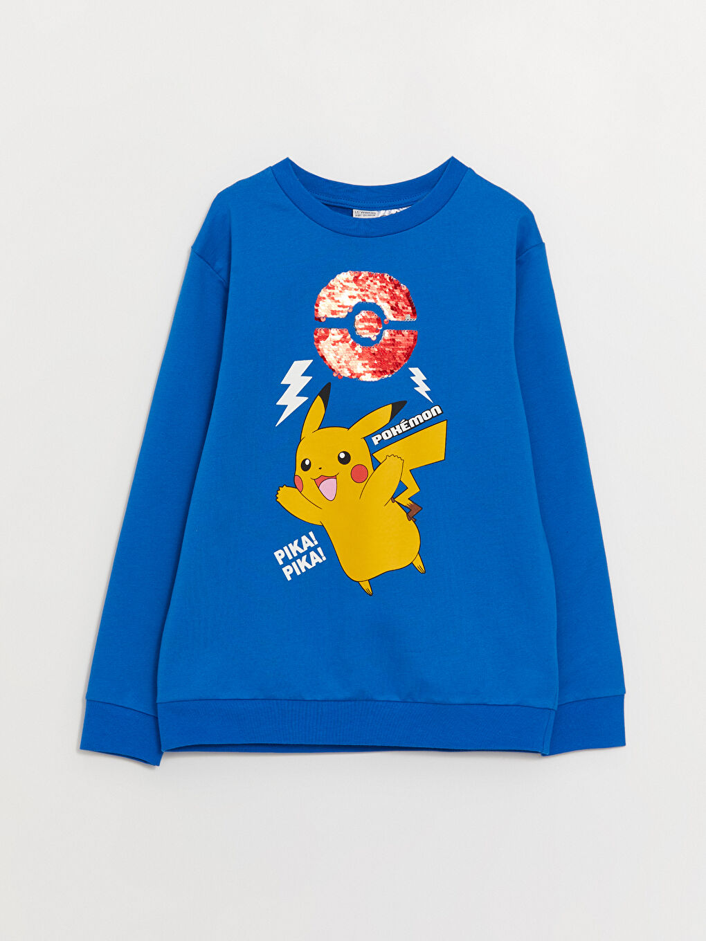 LCW Kids Orta Mavi Bisiklet Yaka Pikachu Baskılı Çift Yönlü Payetli Uzun Kollu Erkek Çocuk Sweatshirt - 2