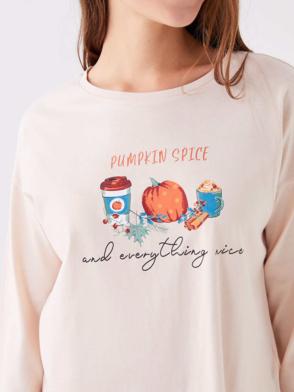 Set de pijama cu guler rotund, imprimat, mânecă lungă, pentru femei-3