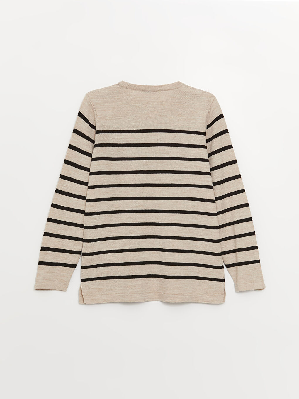 Bej Bisiklet Yaka Çizgili Uzun Kollu Kadın Triko Kazak-6