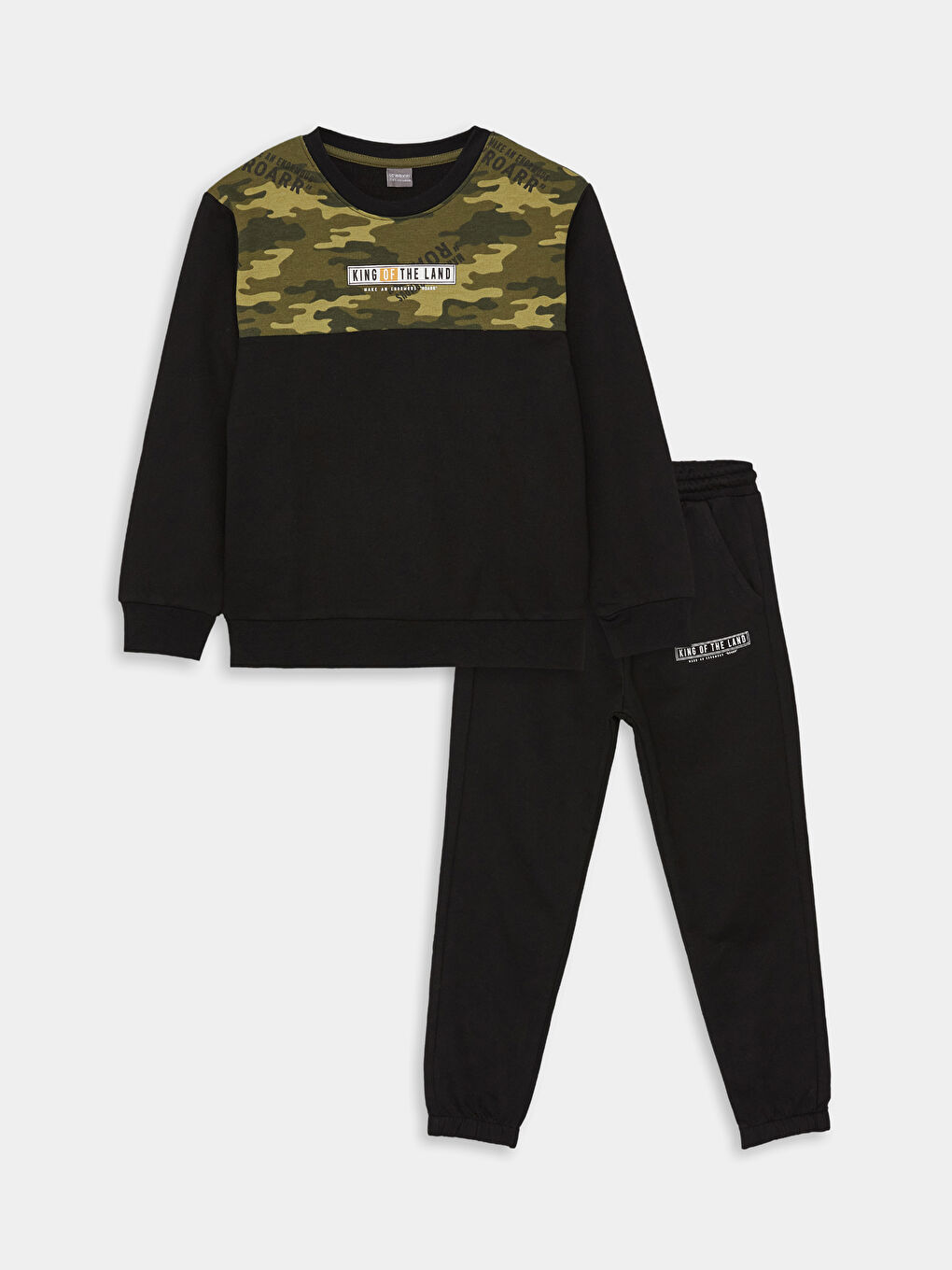 Crew Neck Printed Long Sleeve Boys' Sweatshirt and Tracksuit Bottoms