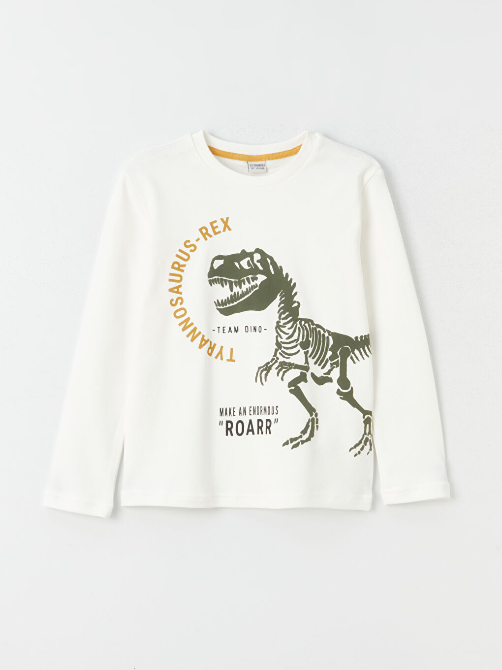 Ekru Bisiklet Yaka Baskılı Uzun Kollu Erkek Çocuk Tişört