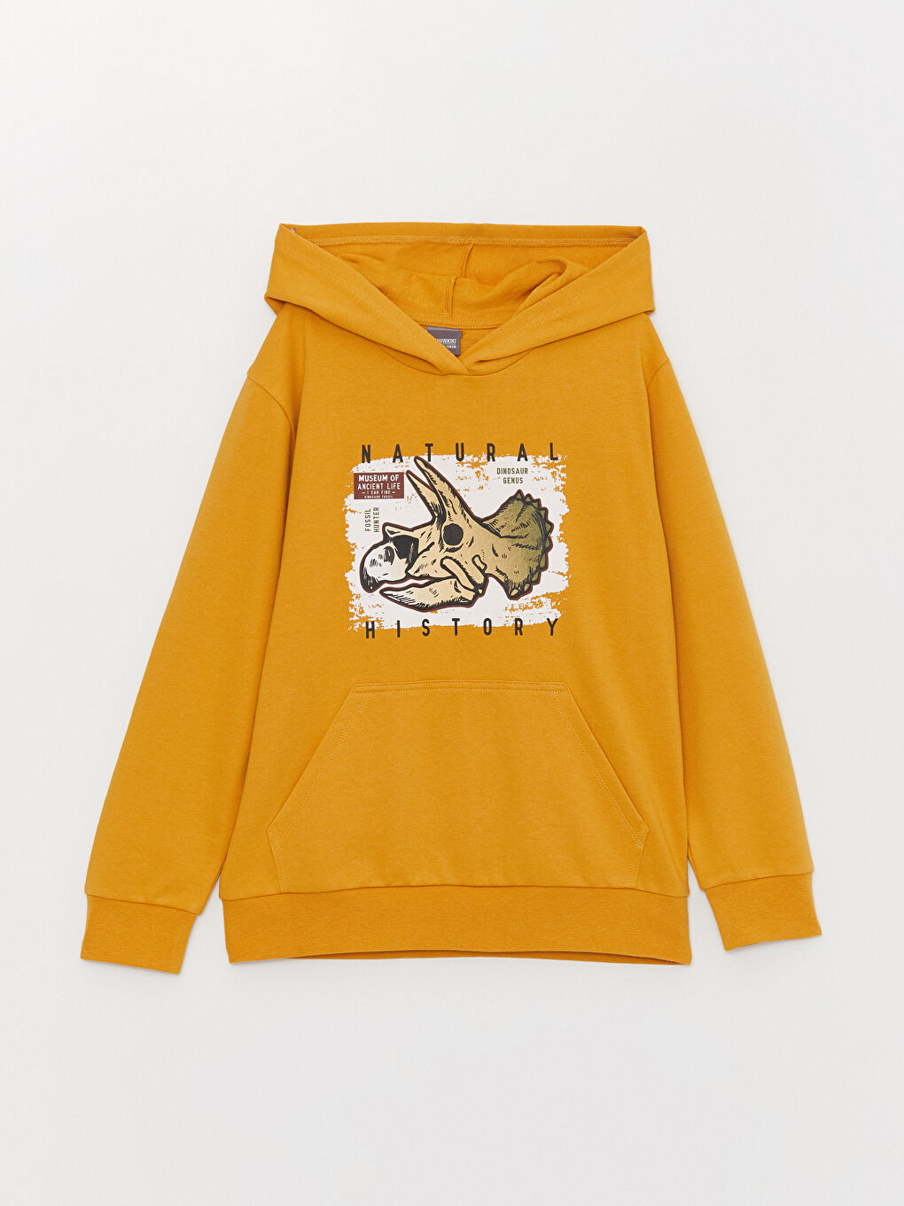 LCW Kids Koyu Sarı Baskılı Uzun Kollu Erkek Çocuk Hoodie