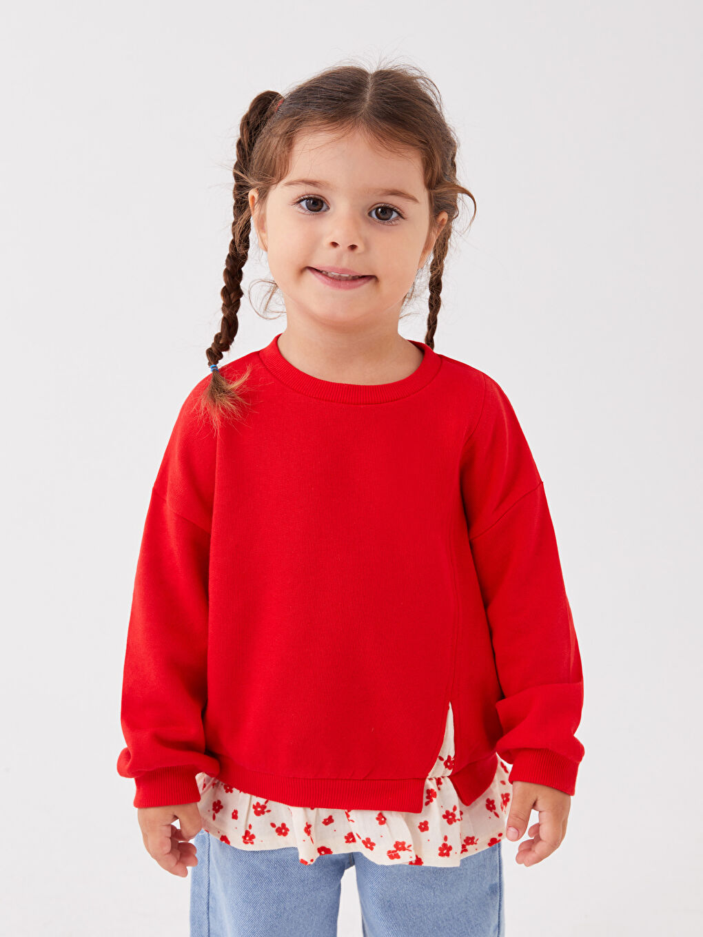 Kırmızı Bisiklet Yaka Uzun Kollu Kız Bebek Sweatshirt