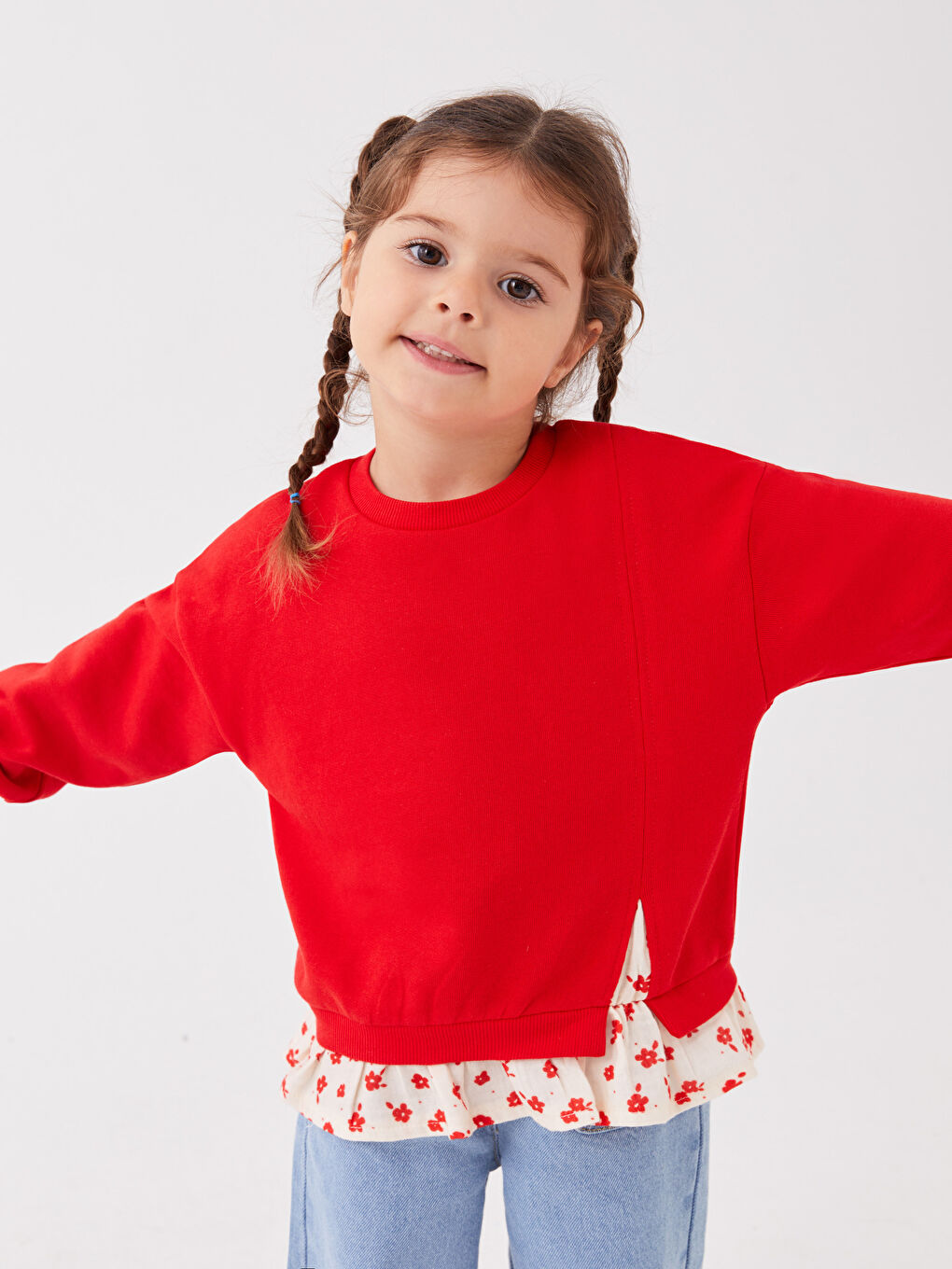 Kırmızı Bisiklet Yaka Uzun Kollu Kız Bebek Sweatshirt-1