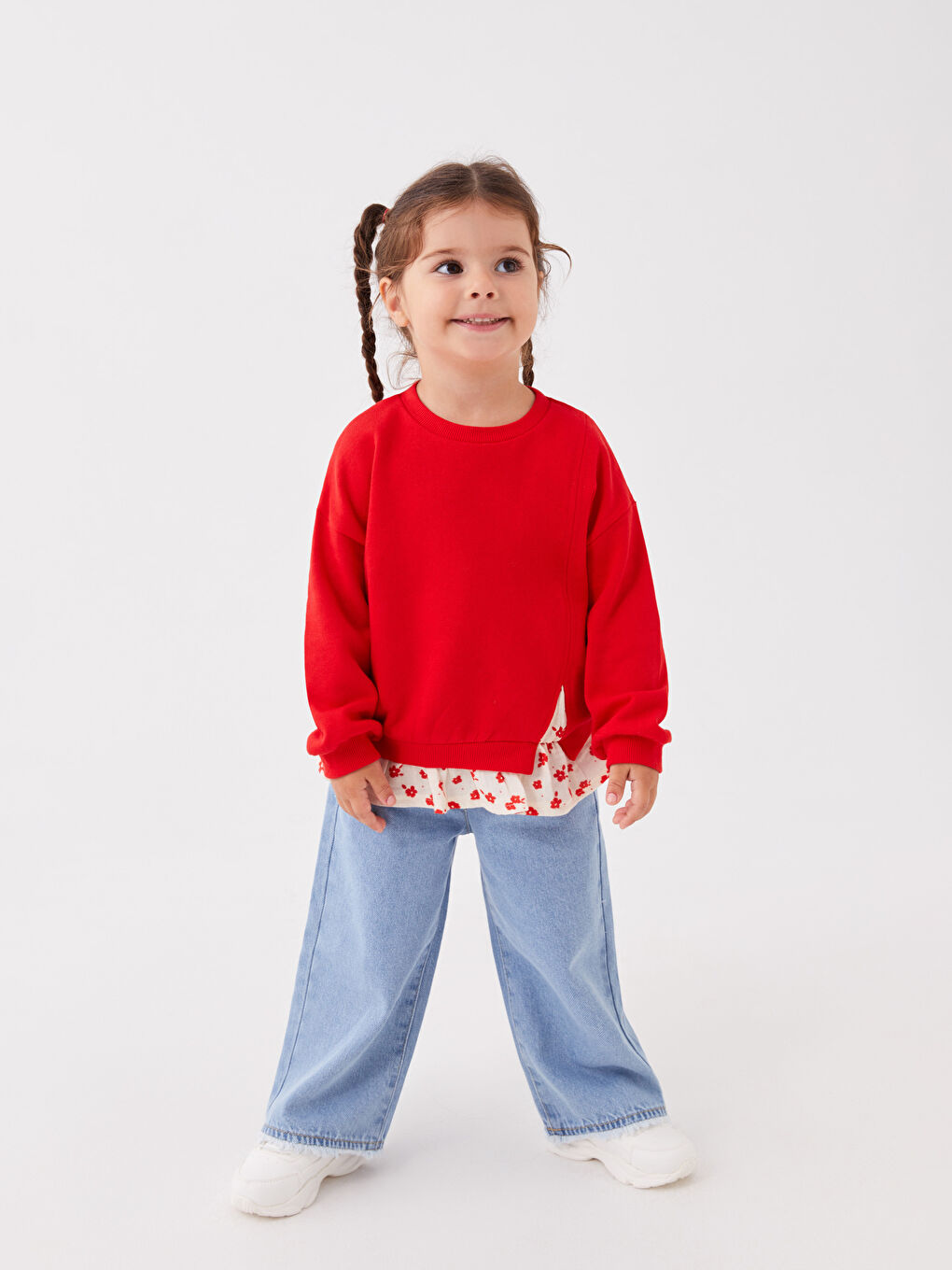 Kırmızı Bisiklet Yaka Uzun Kollu Kız Bebek Sweatshirt-2