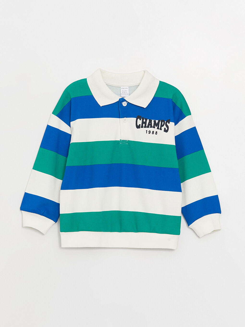 LCW baby Ekru Polo Yaka Uzun Kollu Baskılı Erkek Bebek Sweatshirt ve Pantolon 2'li Takım - 1