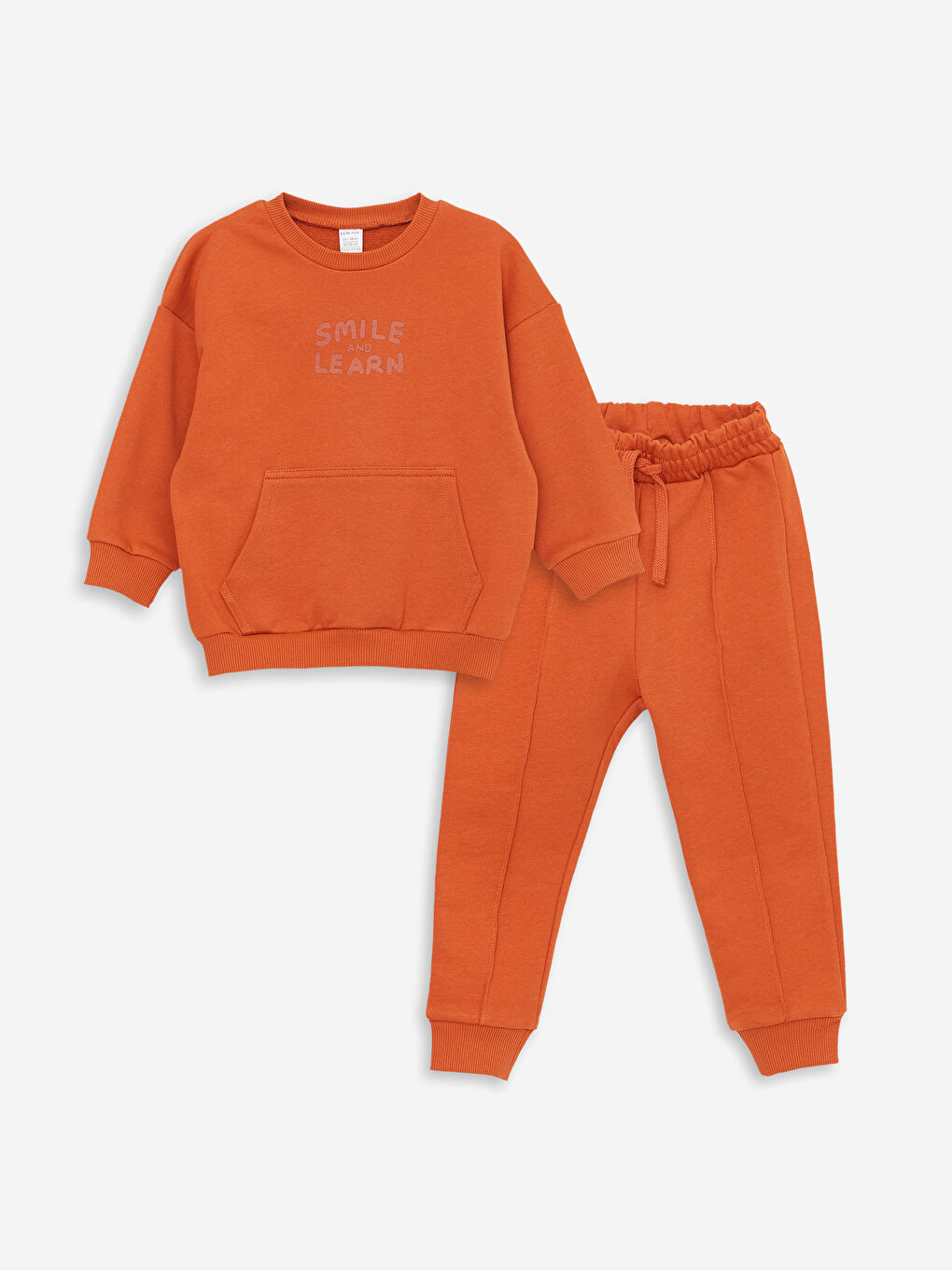 LCW baby Mat Turuncu Bisiklet Yaka Uzun Kollu Baskılı Erkek Bebek Sweatshirt ve Eşofman Altı 2'li Takım