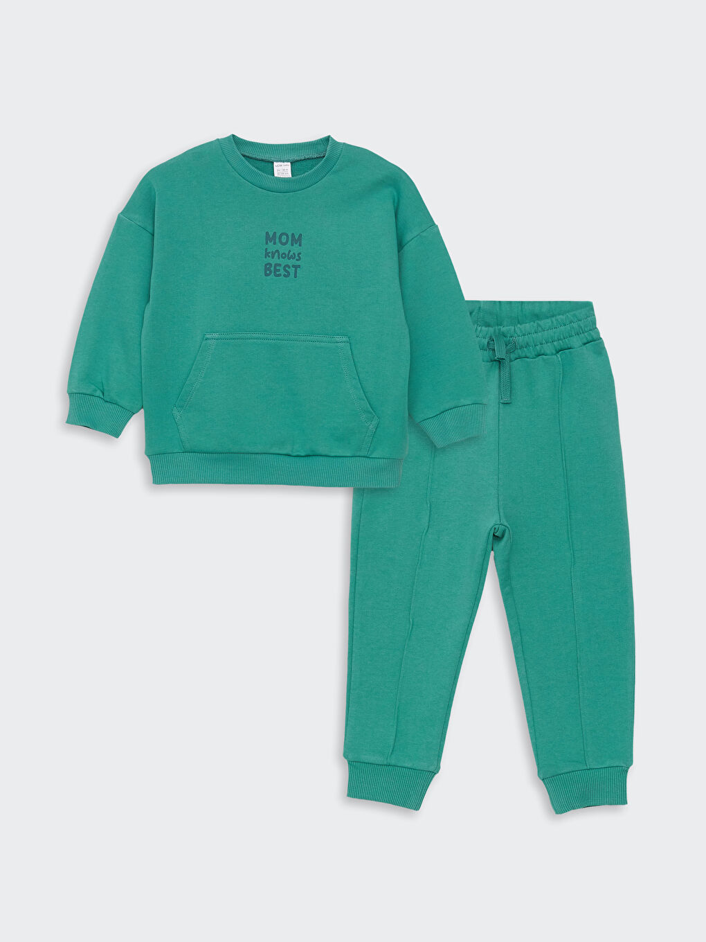 Yeşil Bisiklet Yaka Uzun Kollu Baskılı Erkek Bebek Sweatshirt ve Eşofman Altı 2'li Takım