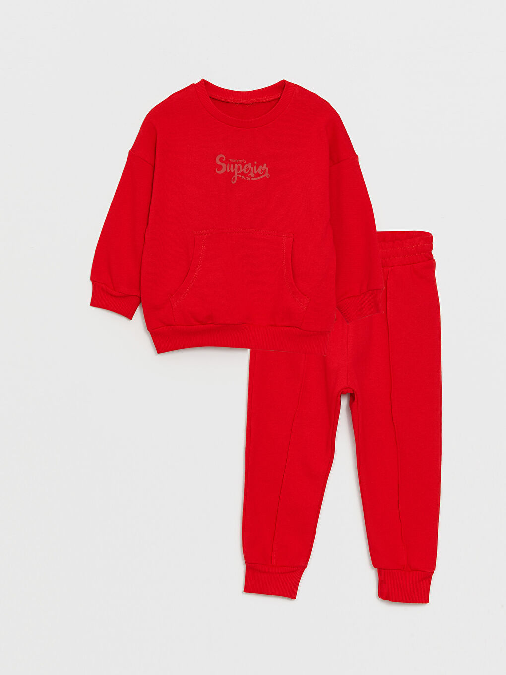 Kırmızı Bisiklet Yaka Uzun Kollu Baskılı Erkek Bebek Sweatshirt ve Eşofman Altı 2'li Takım