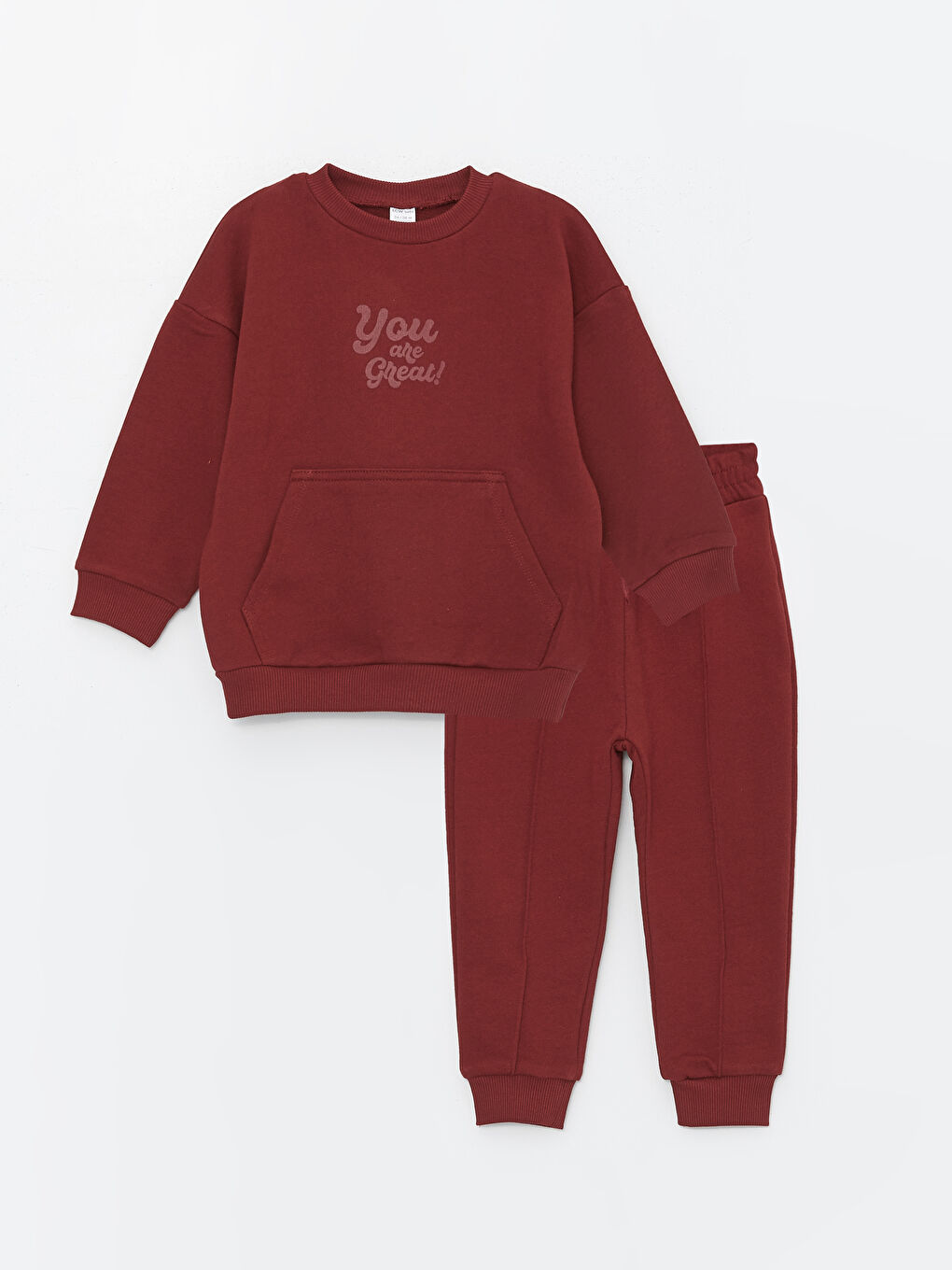 LCW baby Bordo Bisiklet Yaka Uzun Kollu Baskılı Erkek Bebek Sweatshirt ve Eşofman Altı 2'li Takım