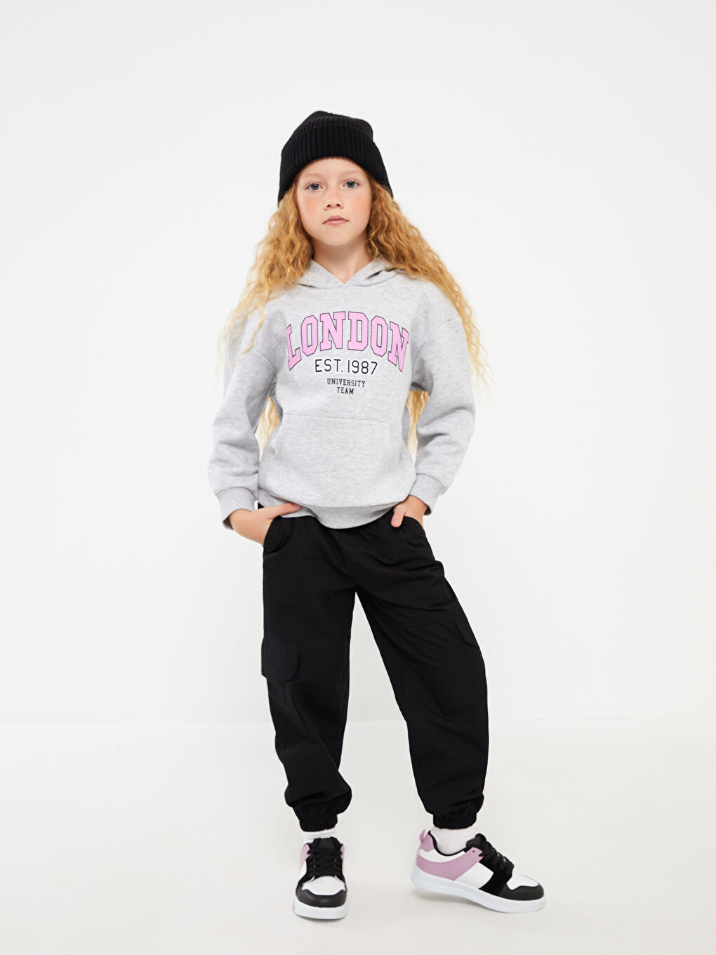 LCW Kids Gri Melanj Baskılı Uzun Kollu Kız Çocuk Hoodie - 2