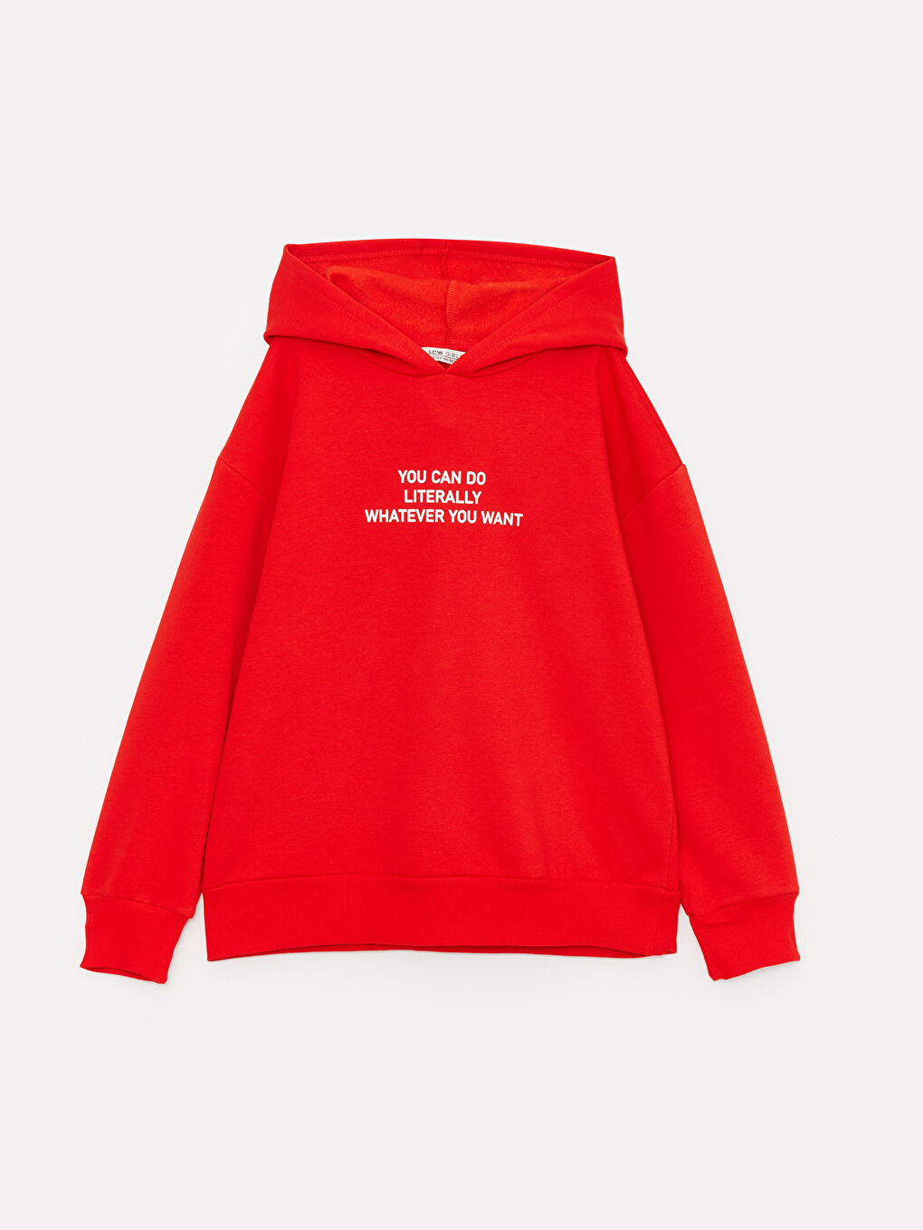 LCW Kids Kırmızı Baskılı Uzun Kollu Kız Çocuk Hoodie