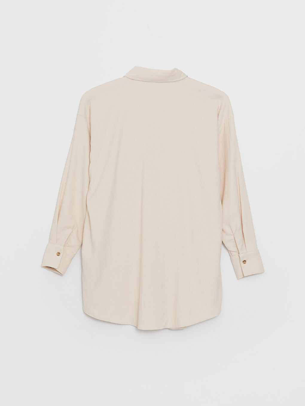 Bej Düz Uzun Kollu Oversize Kadın Gömlek Tunik-6