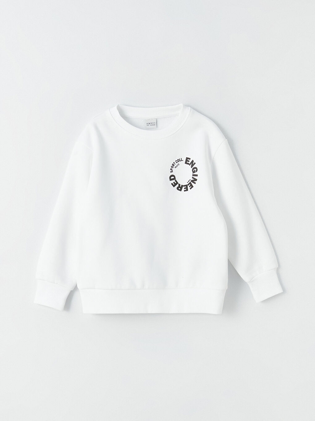 LCW Kids Beyaz Rahat Kalıp Bisiklet Yaka Baskılı Erkek Çocuk Sweatshirt