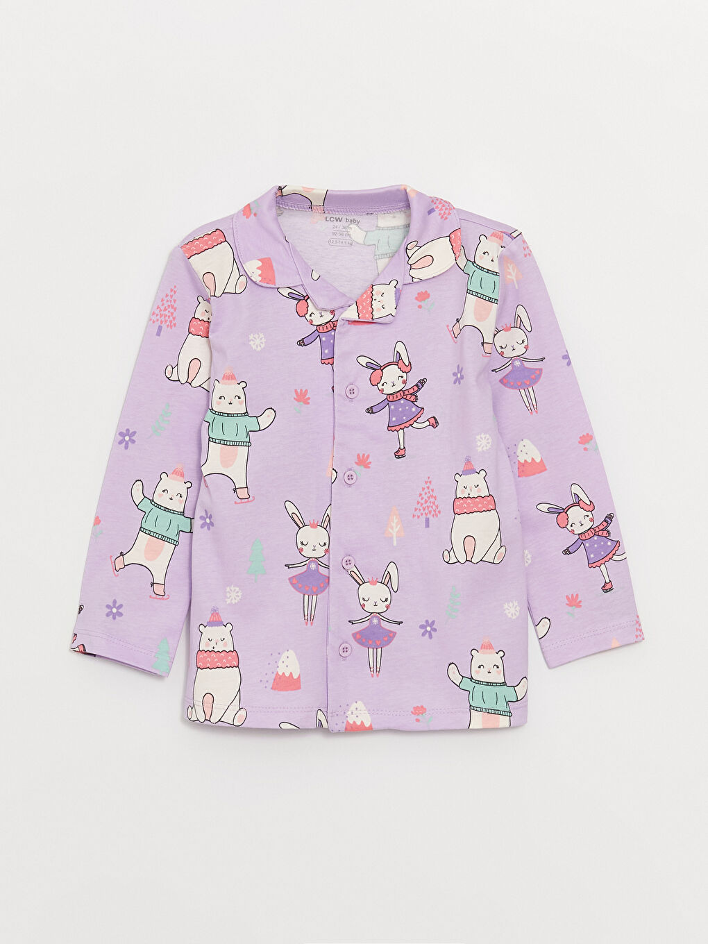 Polo Neck Long Sleeve Printed Baby Girl Pajama Set-1