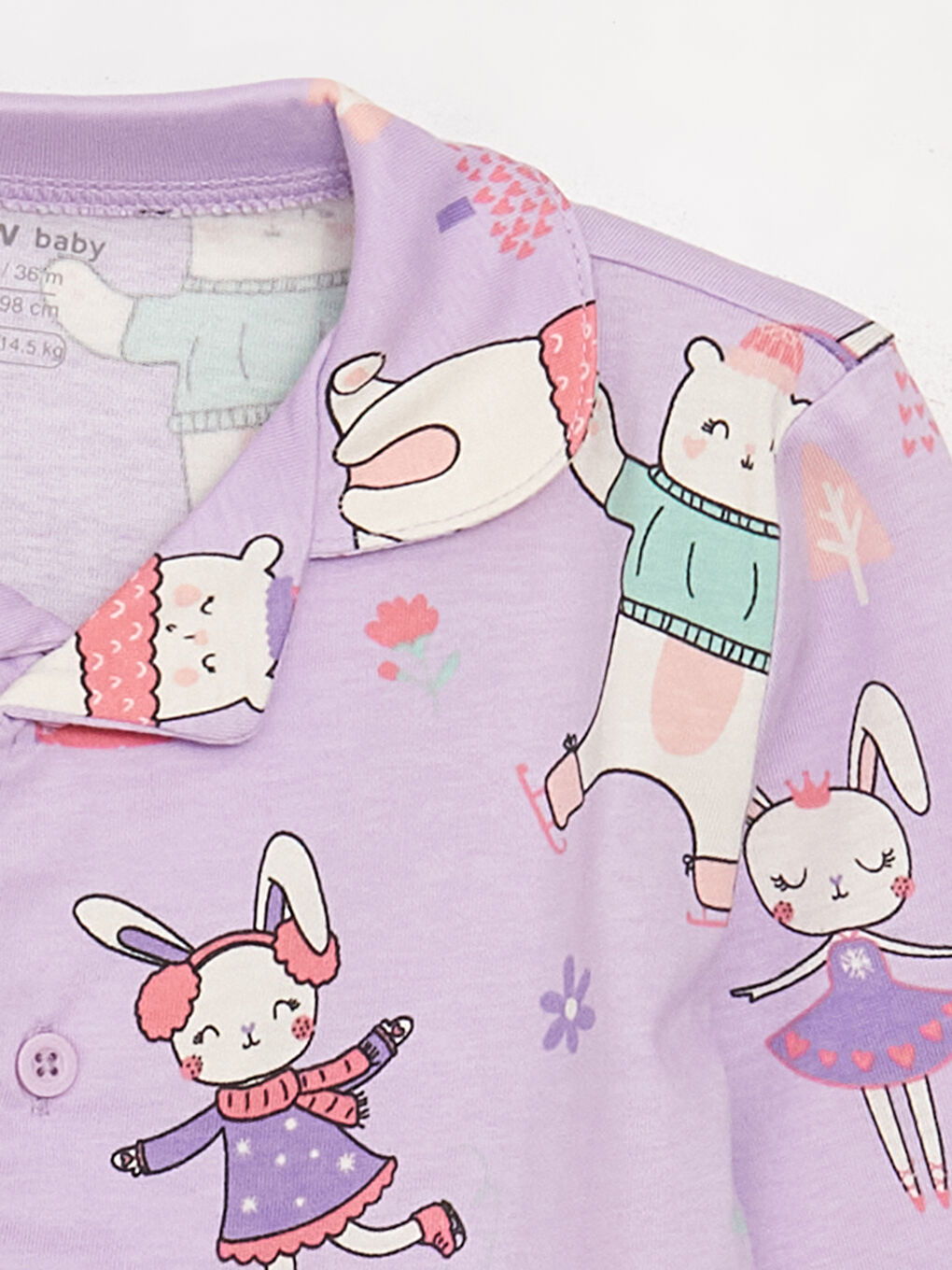 Polo Neck Long Sleeve Printed Baby Girl Pajama Set-2