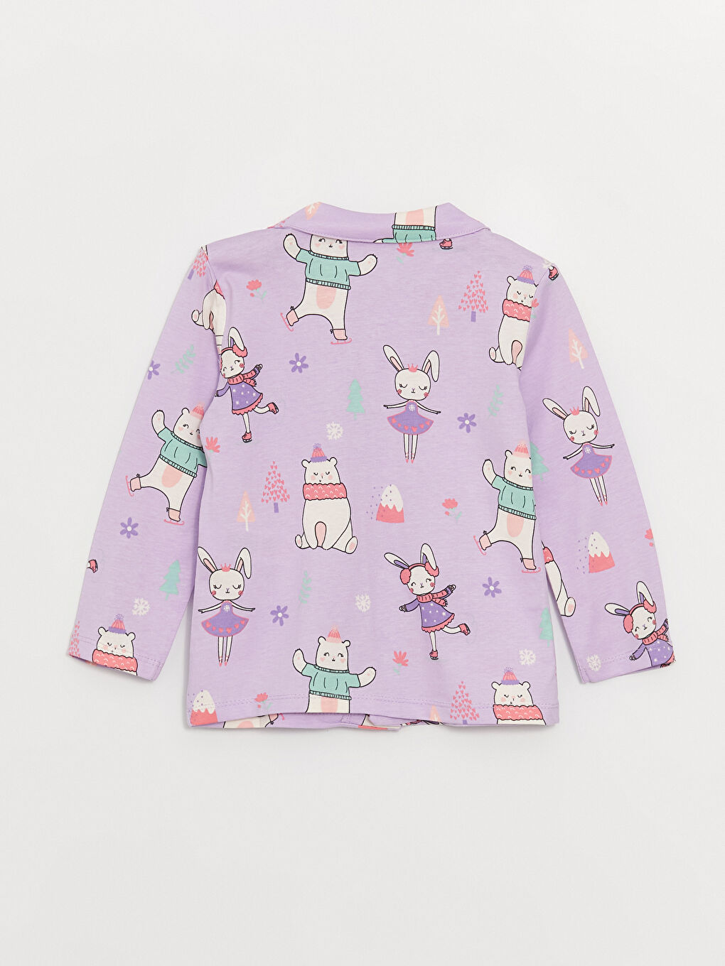 Polo Neck Long Sleeve Printed Baby Girl Pajama Set-3